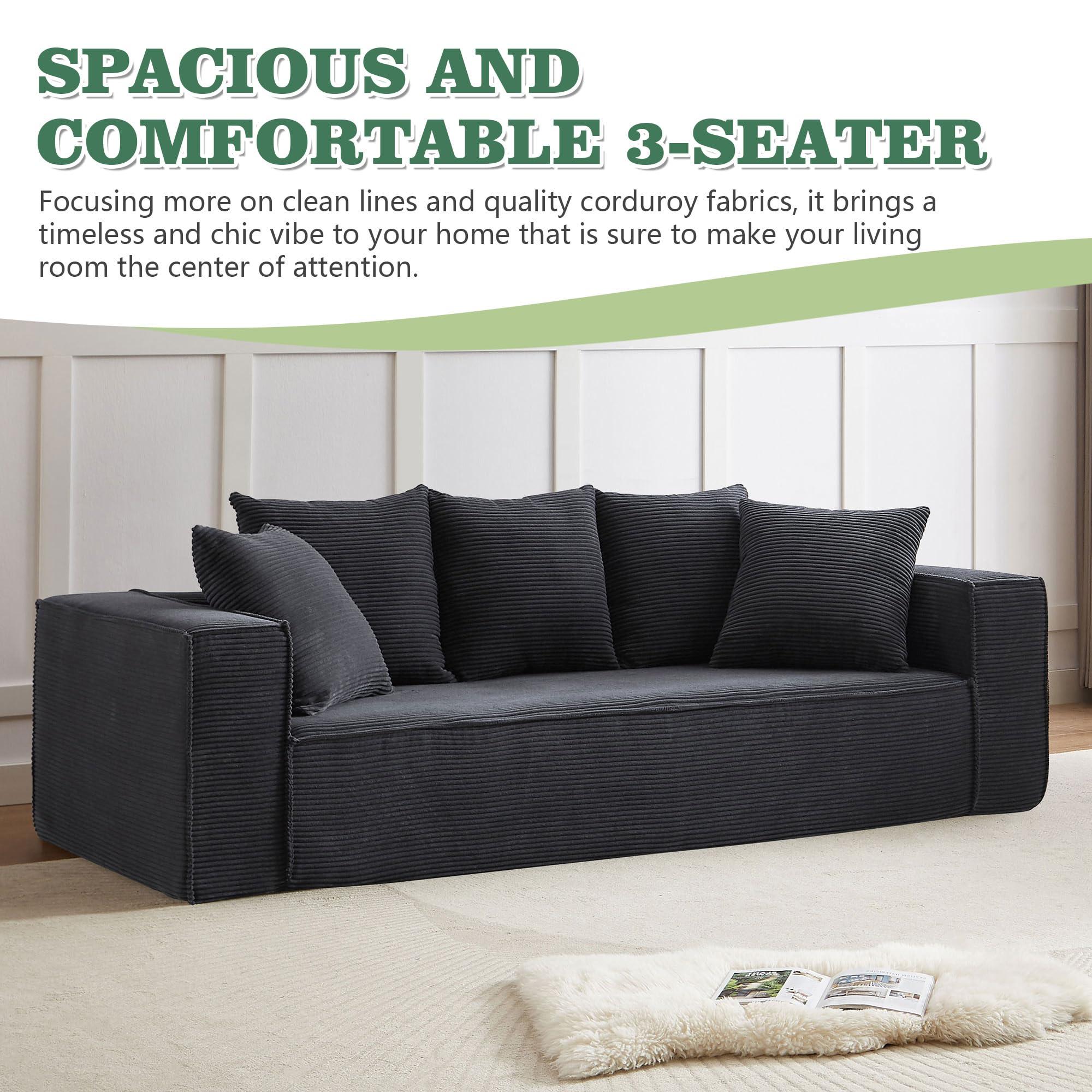 LIFEISLE LIFEISLE Modern Corduroy Sofa for Living Room Lounge Sofa Comfy Couch with 5 Matching Pillows Lazy 3 Seater Sofa for Home Apartment