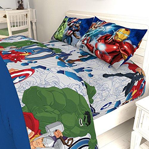 Jay Franco Marvel Avengers Blue Circle 5 Piece Full Bed Set - Includes Reversible Comforter & Sheet Set - Bedding Features Captain America & Iron Man - Fade Resistant Microfiber (Official Marvel Product)