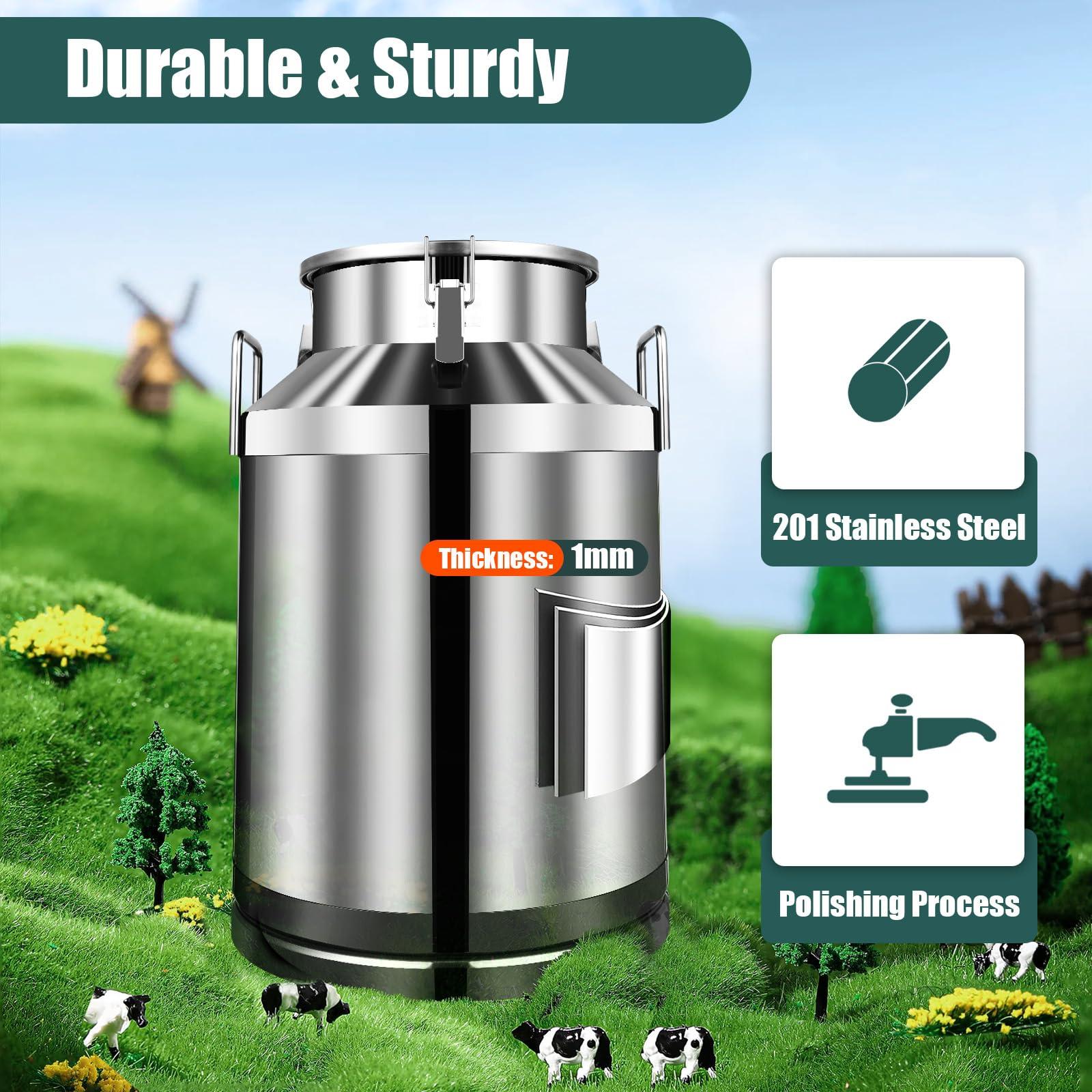 HinLIaDa HinLIaDa 60 Liter 16 Gallon Stainless Steel Milk Can, Maple Syrup Transport Cans Wine Pail Milk Transport Barrels Pail Milk Bucket Jug Oil Barrel Wine Barrel Canister Silicone Seal Barrels (60L)