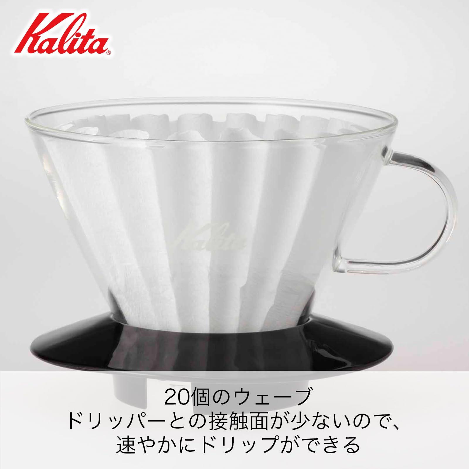 Kalita Kalita Wave Pour Over Coffee Dripper, Size 185?, Makes 16-26oz, Single Cup Maker, Heat-Resistant Glass, Patented & Portable