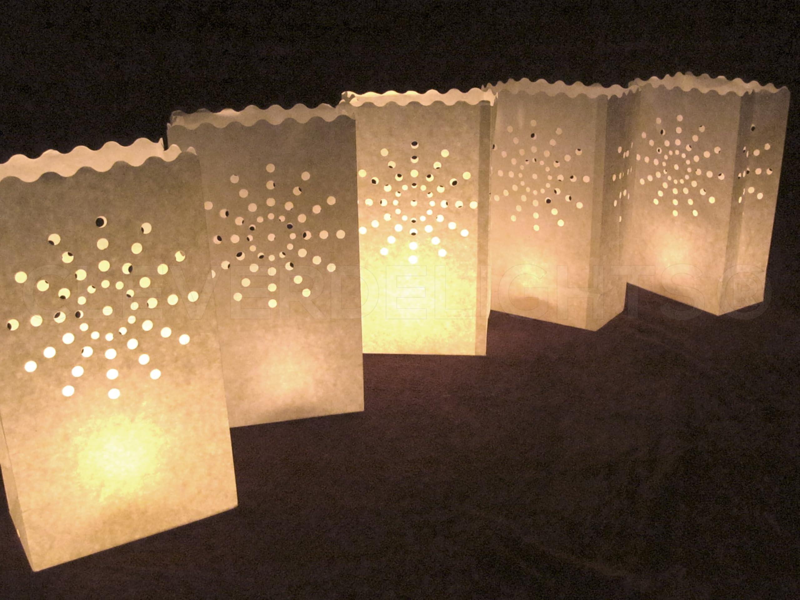 CleverDelights CleverDelights White Sunburst Luminary Bags - 20 Count - Wedding Party Christmas Holiday Luminaria