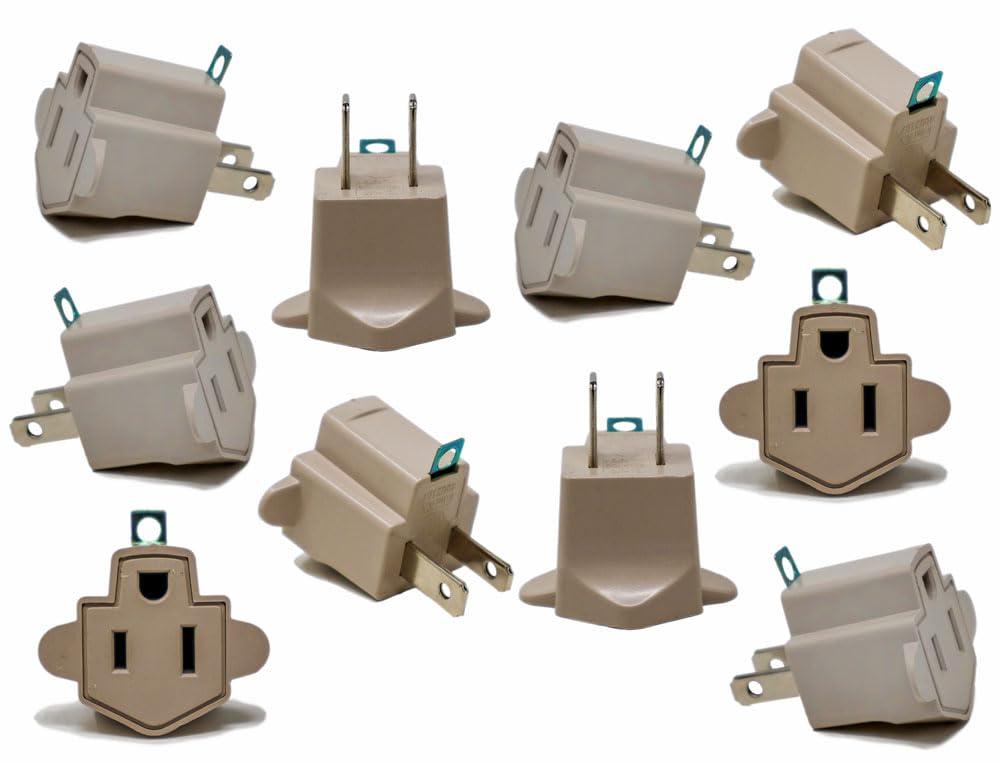 Nippon America 20 Pack 3 to 2 Prong AC Polarized Grounding AC Power Plug Adapter ETL Listed Grey