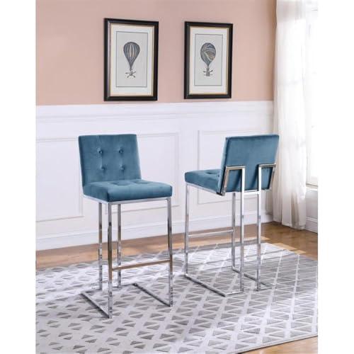 Home Square Home Square Velvet Barstool with Tufted Seat in Teal Blue - Set of 4
