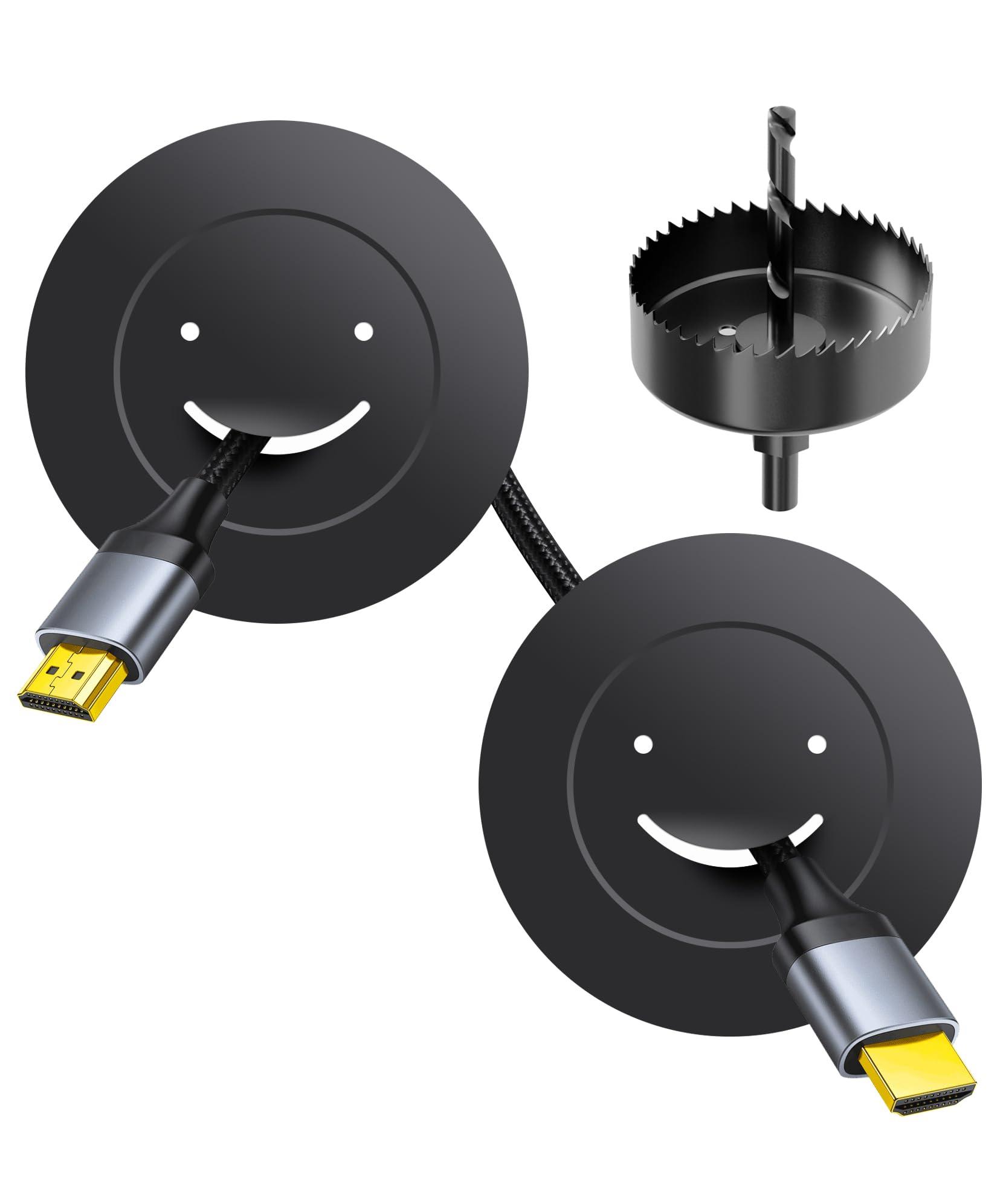 Julaiwy in Wall Cable Management Kit, TV Cord Hider for Wall Mounted TV Wire Hider for Wall, 2 Pack Pass Throughs Include a Drywall Hole Saw Drill Attachment for Easy Install Grommet - Black