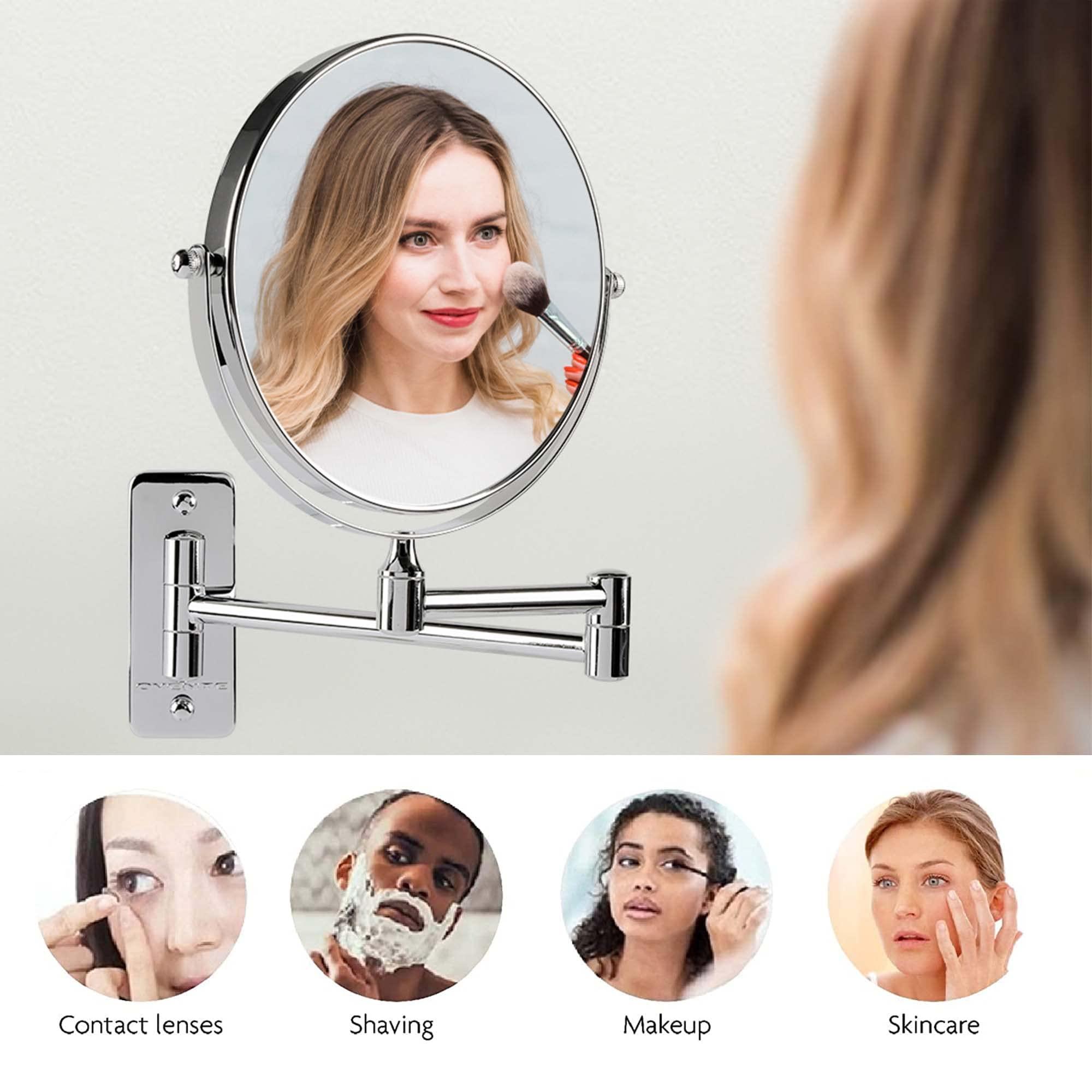 OVENTE Ovente 7\" Wall Mounted Makeup Mirror with 1X/7X Magnification, Double Sided Magnifying Round Bathroom Vanity Mirror, 360 Swivel Design, Extendable and Folding Arm, Polished Chrome MNLFW70CH1X7X