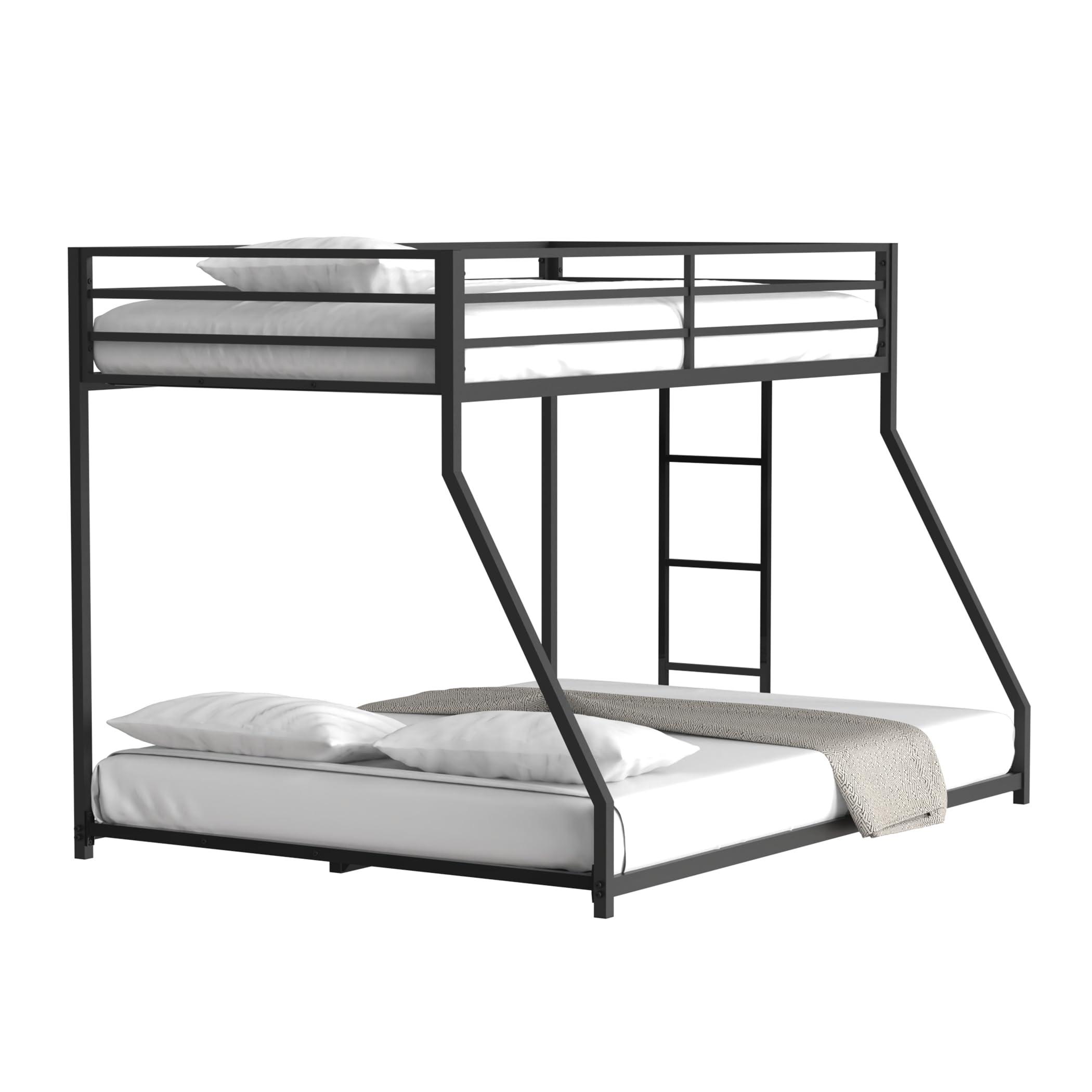 Dolonm Dolonm Metal Bunk Bed Twin Over Full with Ladder, Heavy Duty Sturdy Frame with Full-Length Guardrail, No Box Spring Needed, Easy to Assemble, Black