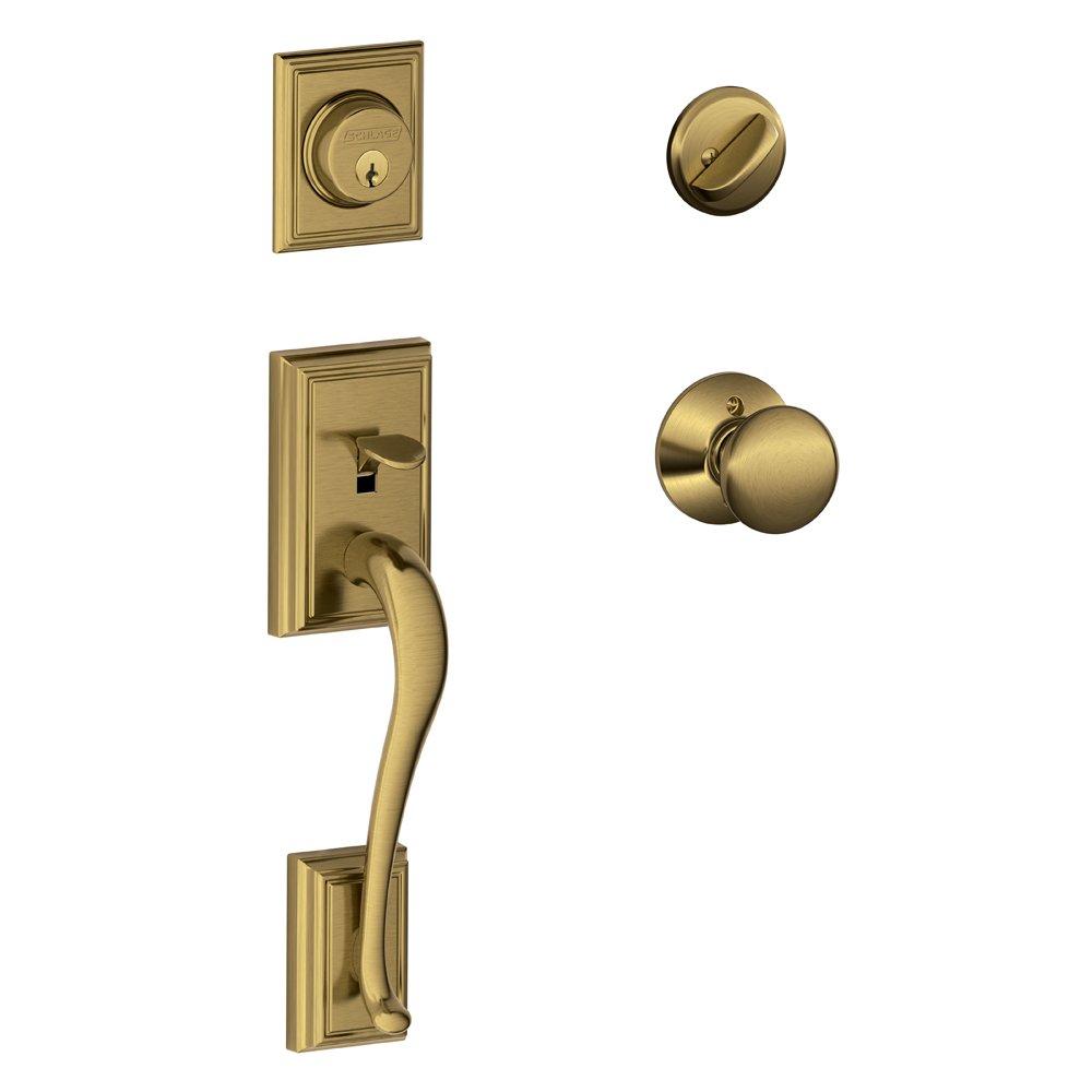 SCHLAGE SCHLAGE Lock Company Addison Single Cylinder Handleset and Plymouth Knob, Antique Brass (F60 ADD 609 PLY)