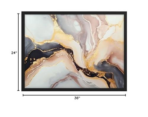 Ethan Taylor Ethan Taylor Abstract Wall Art Prints Unframed Posters \'Le Geode Modern Fractal Crystal Marble Geode\' Home Dcor for Living Room, Bedroom, Office, 36 in x 24 in, Pink, Gold