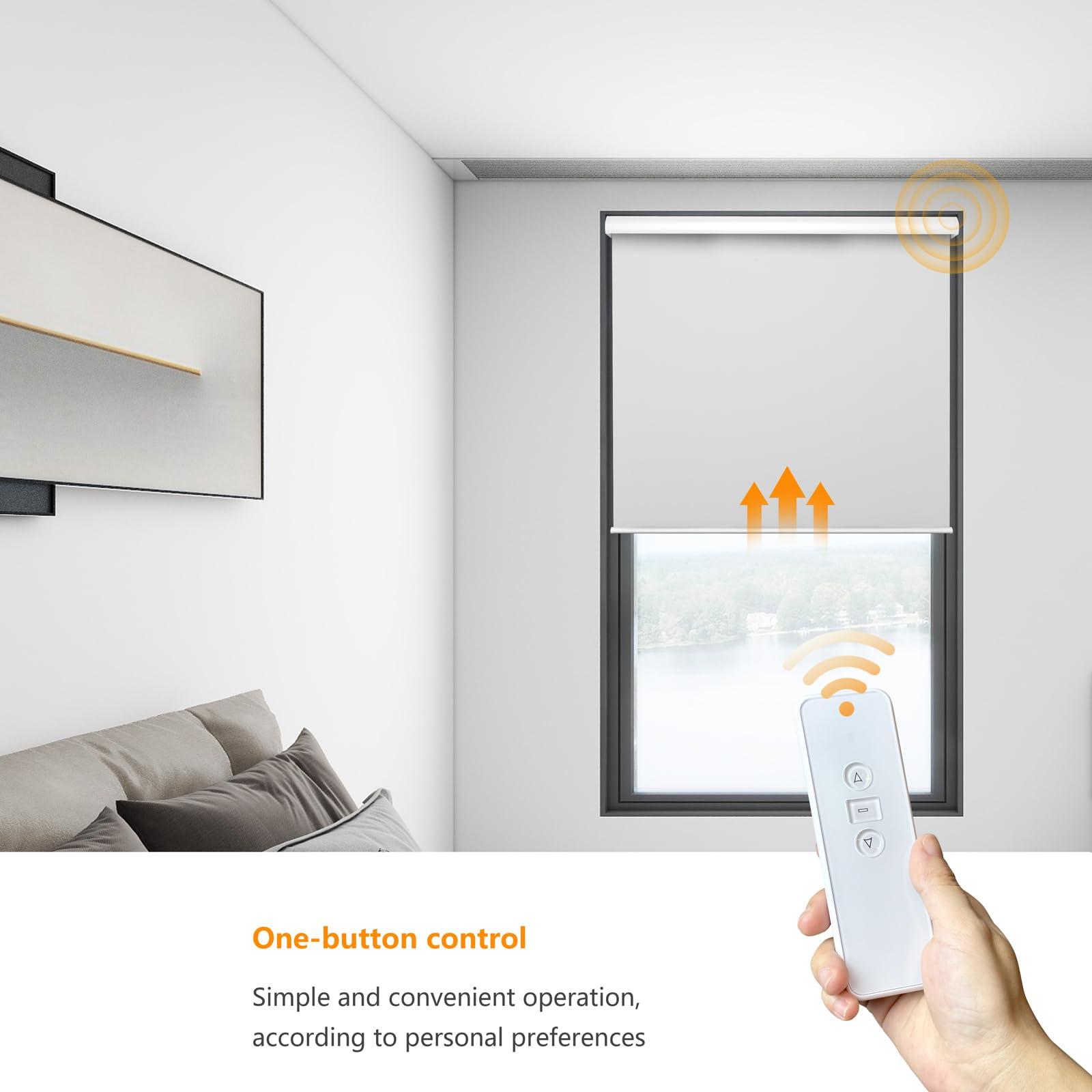 FS KEEWO FS KEEWO Roller Window Blinds Blackout Rechargeable Electric Window Shades with Remote Control Automatic Smart Home Motorized Roller Shades for Windows Doors Kitchen, 46" x 72", White