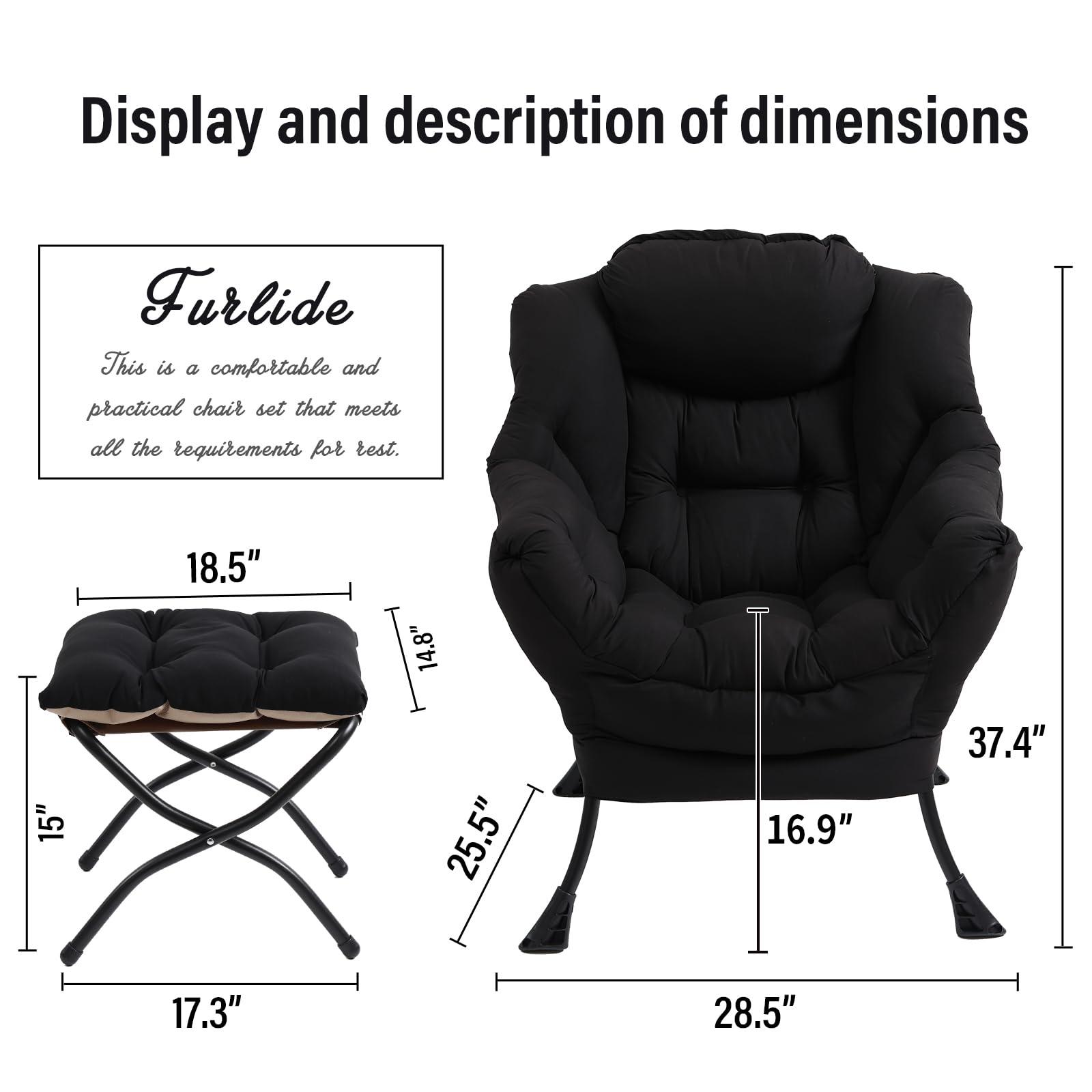 Furlide Furlide Lazy Chair with Ottoman, Modern Chair with Folding Footrest, Lounge Accent Chair, Comfortable Reading Chair (Black)