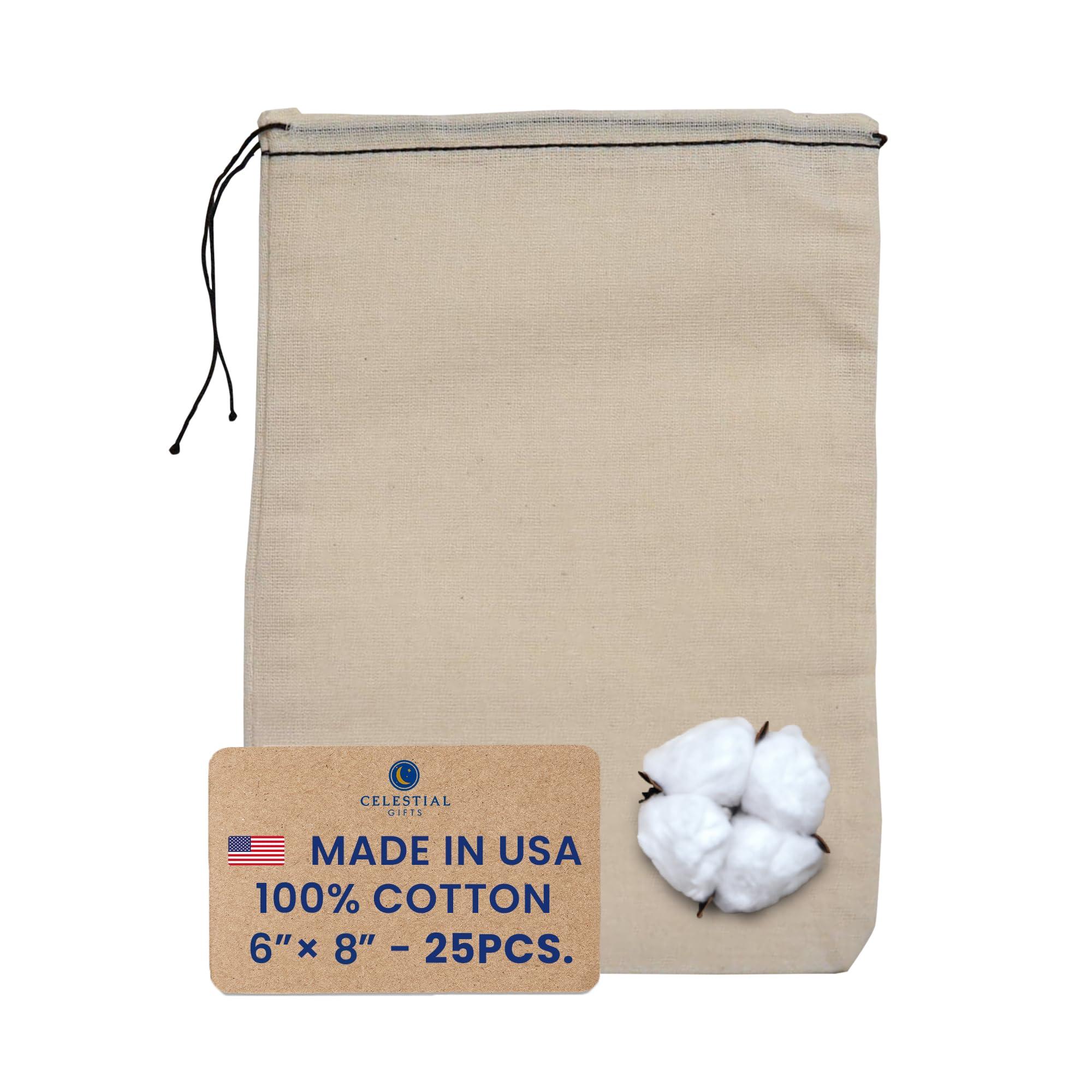Celestial Gifts Celestial Gifts Muslin Bags with Drawstring 25pcs, 6x8 - Large Drawstring Bags Bulk - Drawstring Gift Bags for Party Favor and DIY Craft - 100% Cotton - Made in USA - (Black Hem and Drawstring)