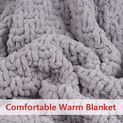 RGRE RGRE 47x59 inch Chunky Knit Blanket Cozy Chenille Throws, Handmade Chenille Yarn Cable Knitted Throw Blanket for Couch, Bed, Crochet Knitted Blankets, Soft Warm Handmade Throw