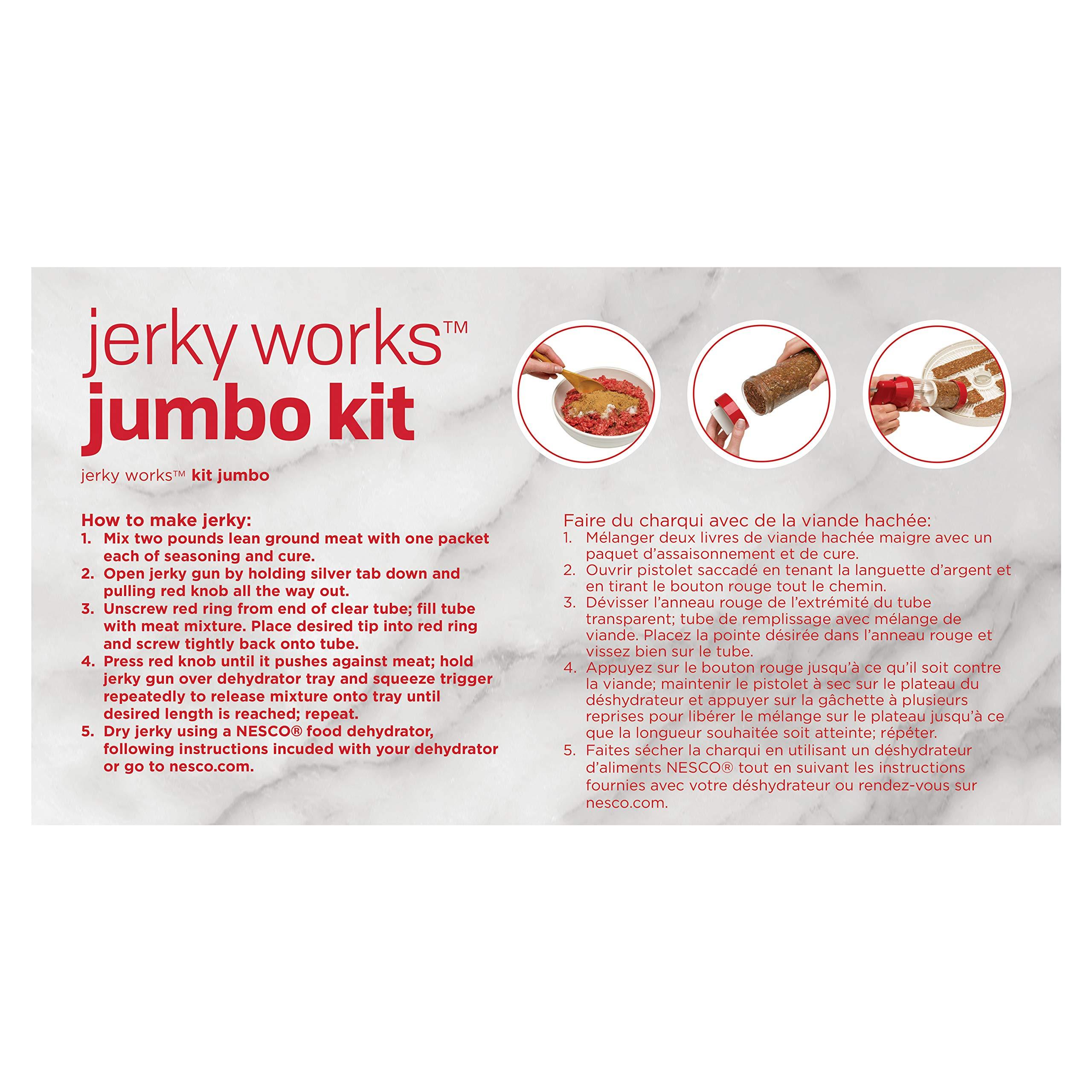 Nesco NESCO FD-75A Snackmaster Pro Food Dehydrator, For Snacks, Fruit, Beef Jerky, Gray & Jumbo Works Beef Jerky kit, 1, Red