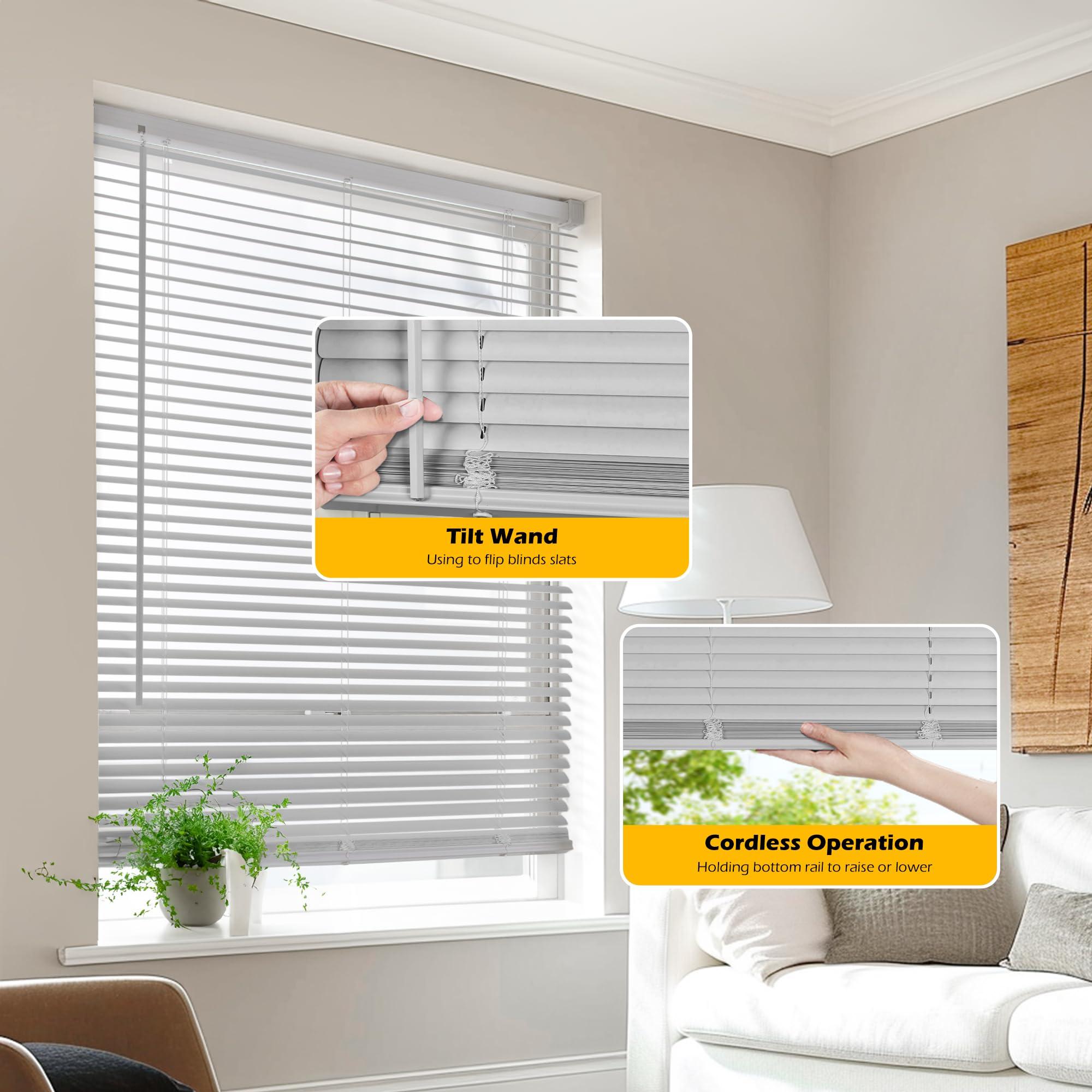 LazBlinds LazBlinds Cordless 1" Vinyl Horizontal Mini Blinds, Light Filtering Blinds for Windows, Blinds and Shades for Windows Size 34" W x 48" H, Grey