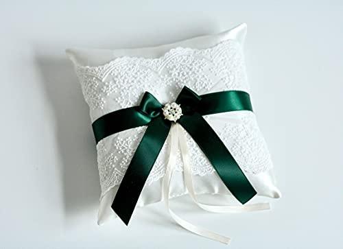 Alex Emotions Flower Girl Basket Hunter Green, Ring Bearer Pillow Ivory and Lace Flower Basket, Wedding Ring Pillow Wedding, wedding flower girl baskets (Off-White, 1 Pillow + 1 Basket)