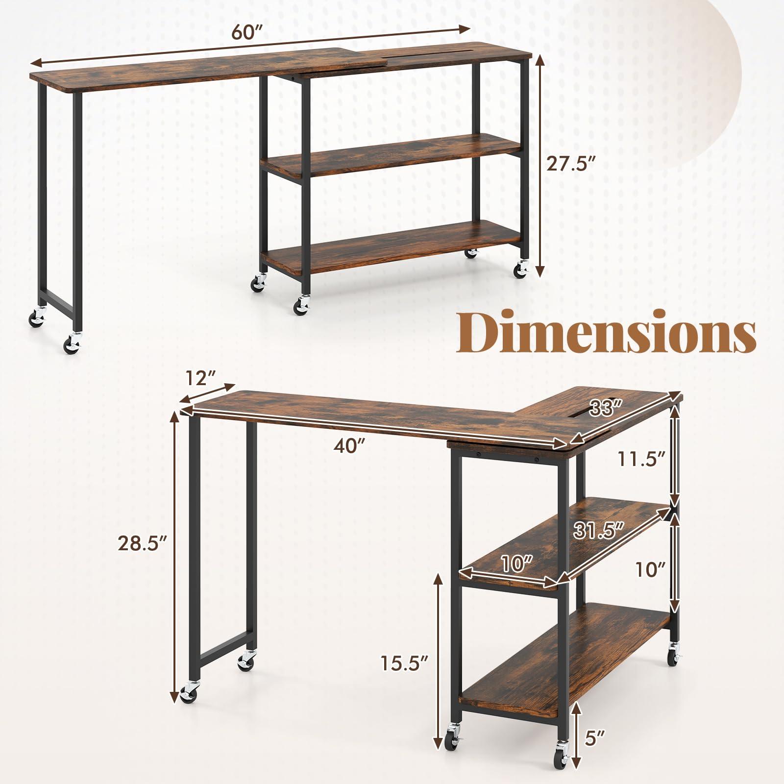 Tangkula Tangkula Large 360 Free Rotating Sofa Side Table, Patented Mobile Couch Desk with 2-Tier Storage Shelves, Movable Laptop Table with Sturdy Metal Frame, Couch Table Snack Table for Home Office