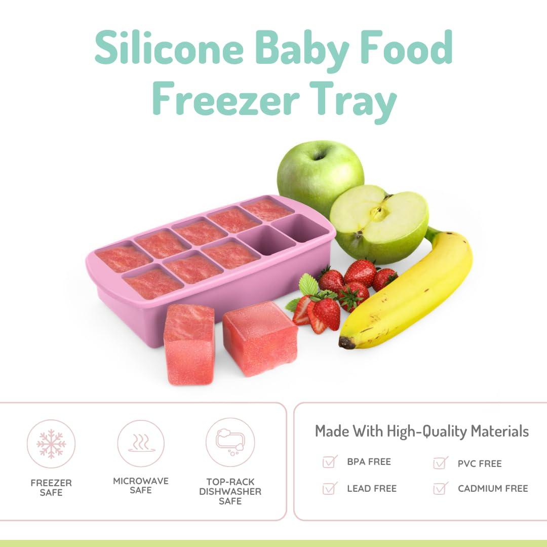 melii melii Silicone Baby Food Freezer Tray with Lid Versatile 10-Cup 2oz Portion Tray for Freezing Breastmilk, Homemade Baby Food, Sauces, Smoothies, Snacks Microwave, Freezer Safe - Pink
