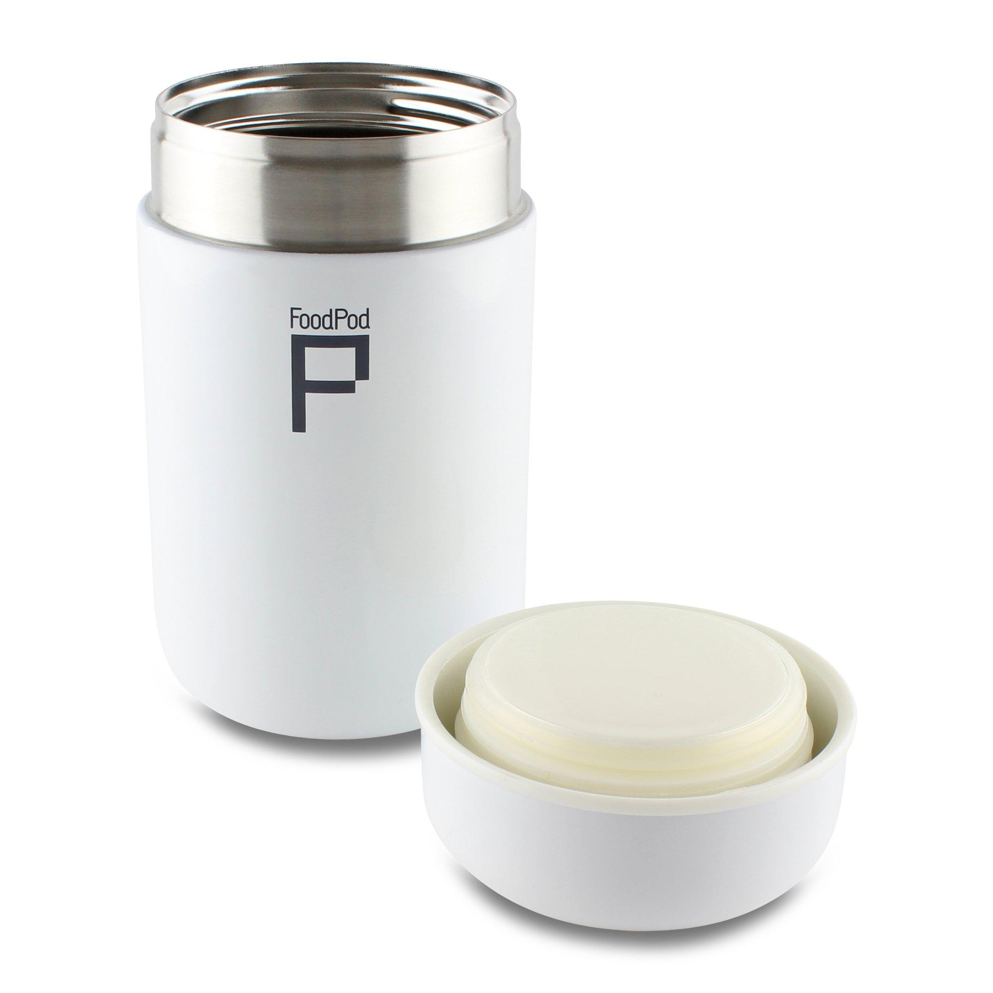 DRINKPOD DrinkPod HCP-400W Pioneer Stainless Steel Vacuum Insulated Leak-Proof Foodpod Capsule Flask 6 Hours Hot 24 Hours Cold, White, 400 ml
