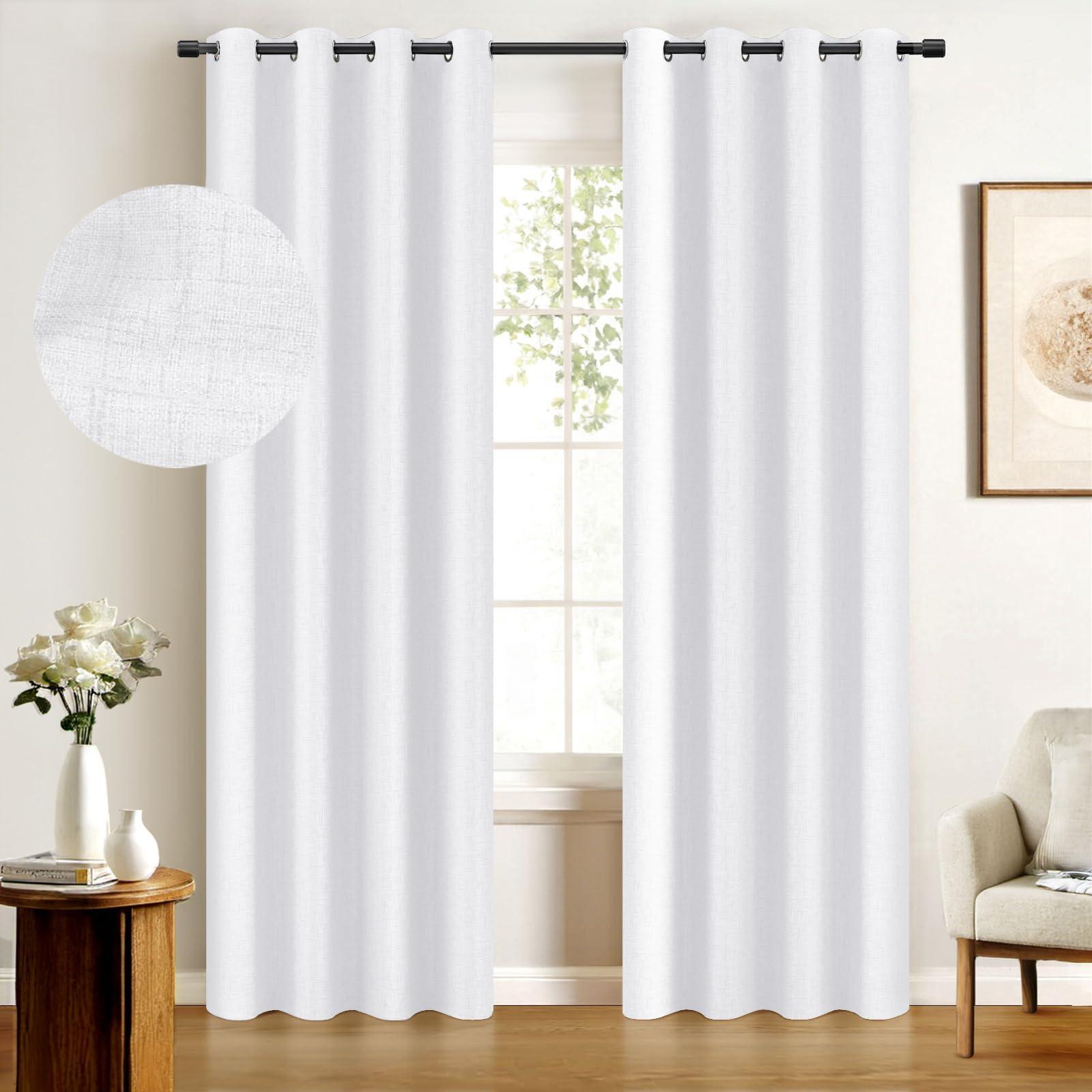 100% Blackout Shield 100% Blackout Shield Linen Blackout Curtains for Bedroom, Thermal Insulated Curtains 96 Inch Length 2 Panels Set, Grommet Drapes for Living Room, 50 W x 96 L, Bright White