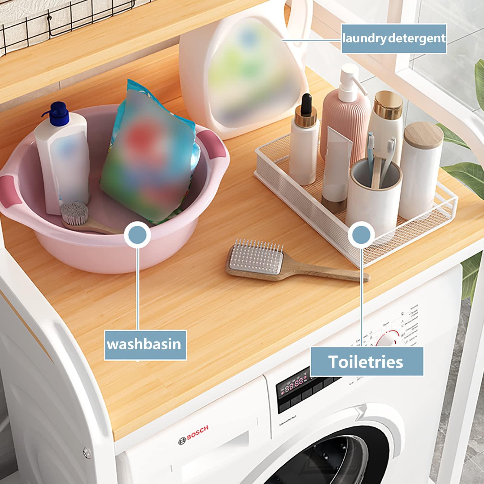 RAUKS Washing Machine Rack Toilet/Washing Machine Storage Rack 3 Tier Laundry Room Shelf Above, 3 Tier Laundry Room Rack, Washer Storage Utility Rack, Adjustable Bathroom Organization Space Saving