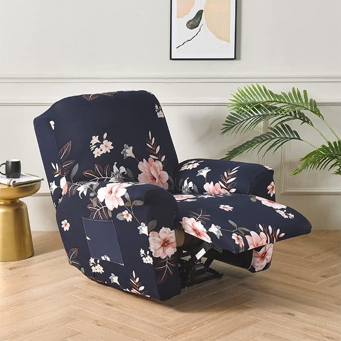 ZYYH ZYYH Recliner Chair Cover 4-Pieces with Pockets Recliner Chair Slipcovers 1 Seater Couch Armchair Cover for Recliner Couch Cover Printed Furniture Protector with Elastic Bottom (Color : K)