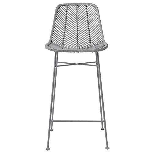 Bloomingville Bloomingville Boho Rattan and Metal Bar Stool, Grey and Black