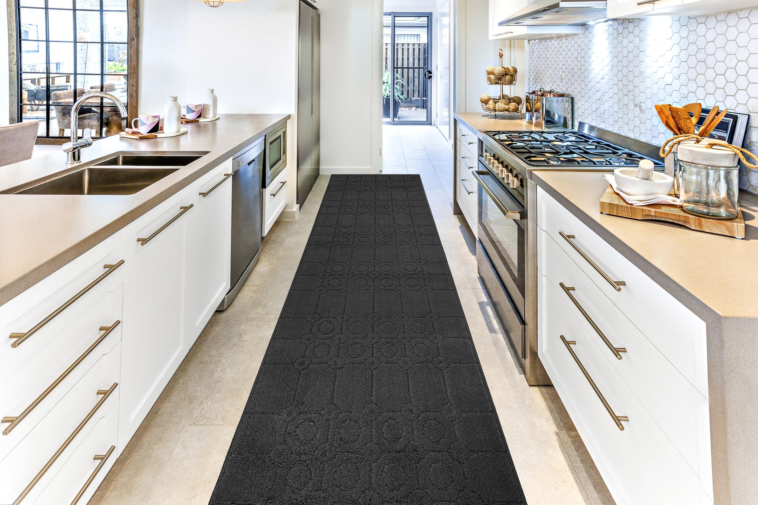 REMNAZ HOME DECOR Custom Length Special Size Non-Slip Carpet Runner Rug for Long Narrow Hallways, Prevent Slippery Cold Floors, Art Anthracite Grey, 25 \'\' X 7 \'