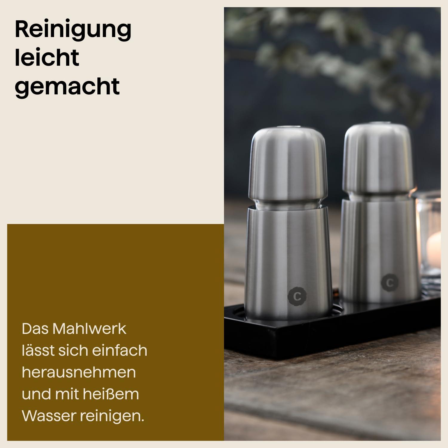 CrushGrind - the original ceramic mechanism CrushGrind Stockholm Salt- or Pepper Grinder with patented ceramic grinder (110mm, Stainless Steel, 1 Pack)