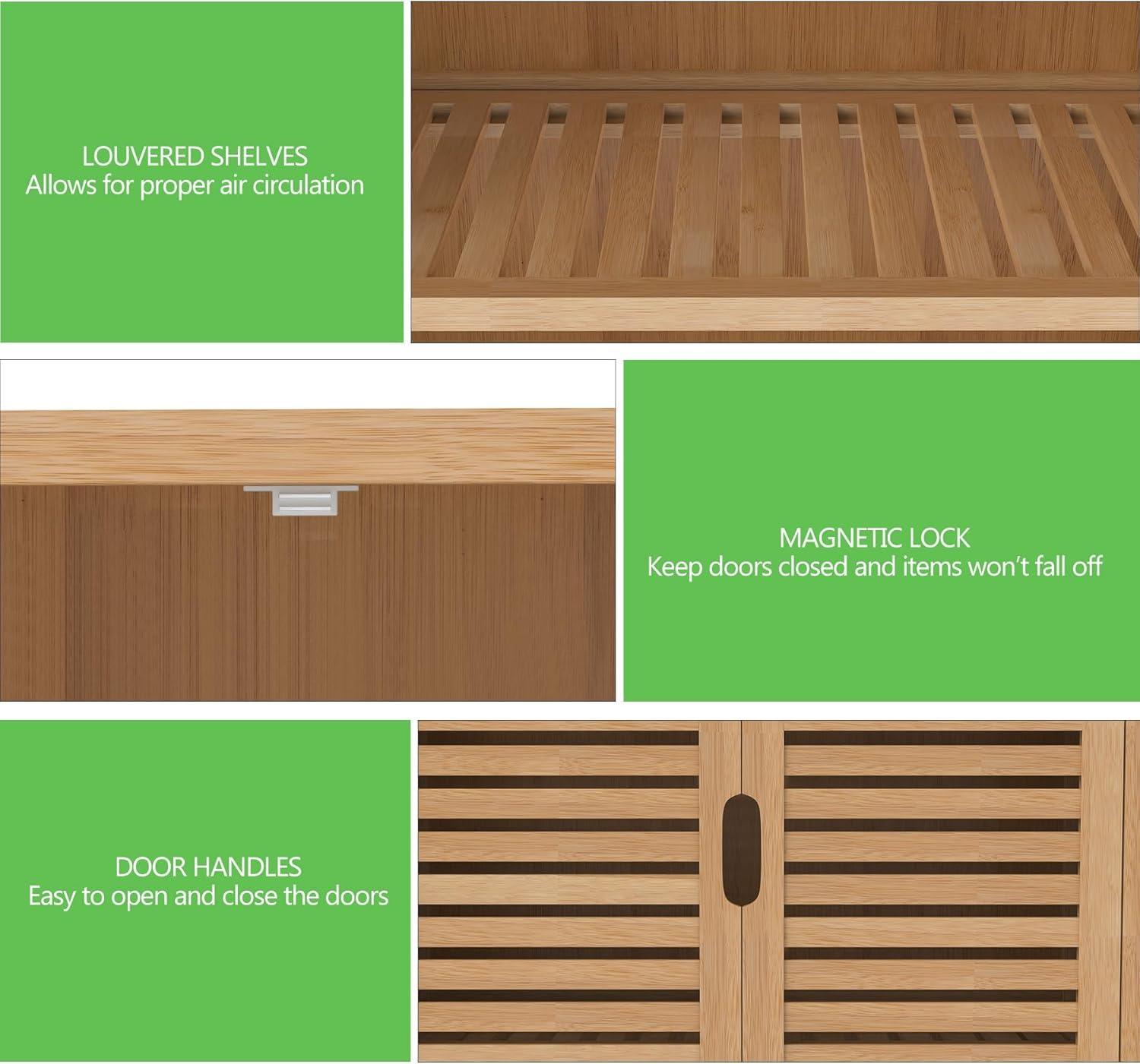 FoverOne FoverOne Bamboo Bathroom Storage Cabinet with 2 Doors, Bathroom Floor Freestanding Cabinets Organizer for Living Room, Kitchen, Entryway