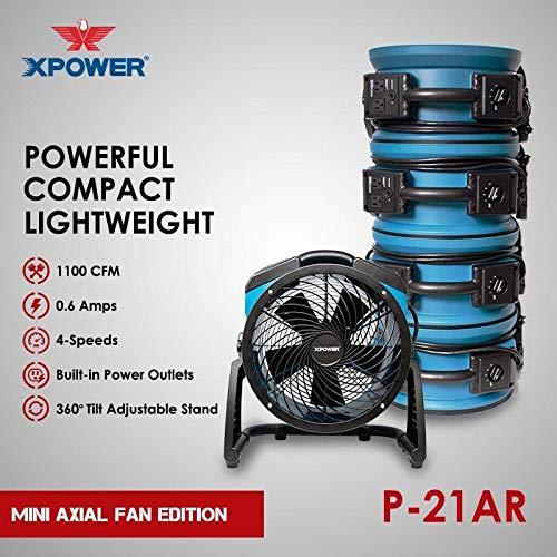 XPOWER XPOWER P-21AR 11" Diameter Industrial High Velocity Axial Air Mover/Carpet Dryer/Floor Fan/Utility Blower 1100 CFM, 0.6 Amps
