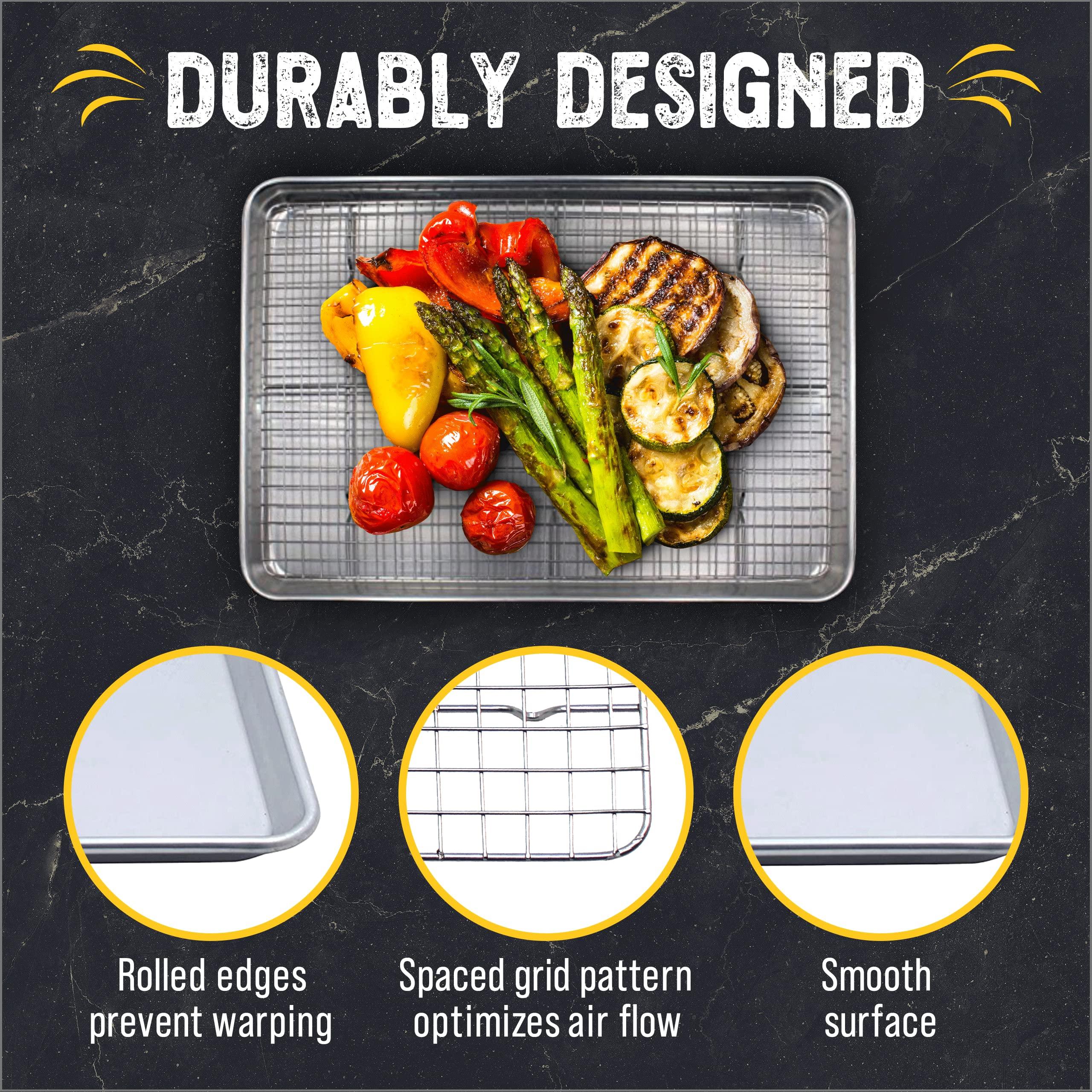 Checkered Chef Checkered Chef Baking Sheet Pan and Cooling Rack - Half Sheet, 18\" x 13\" Aluminum Cookie Sheets and Stainless Steel Wire Rack for Baking