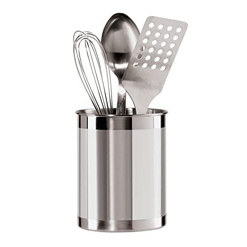 OGGI OGGI Stainless Steel Utensil Holder - 5" Diameter, Utensil Caddy, Weighted Base for Stability - Larger-Sized Utensil Crock and Countertop Utensil Organizer, Stainless Steel