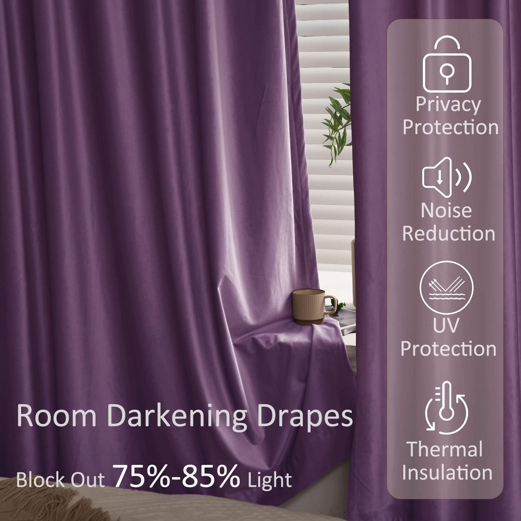 Fcosie Fcosie Extra Long Grommet Curtains - Custom Made Soft Velvet Drapes 10 to 24 feet Length - Room Darkening Window Panels in Violet - High Curtains for Living Room, 100" Wide by 204" Long, 1 Panel