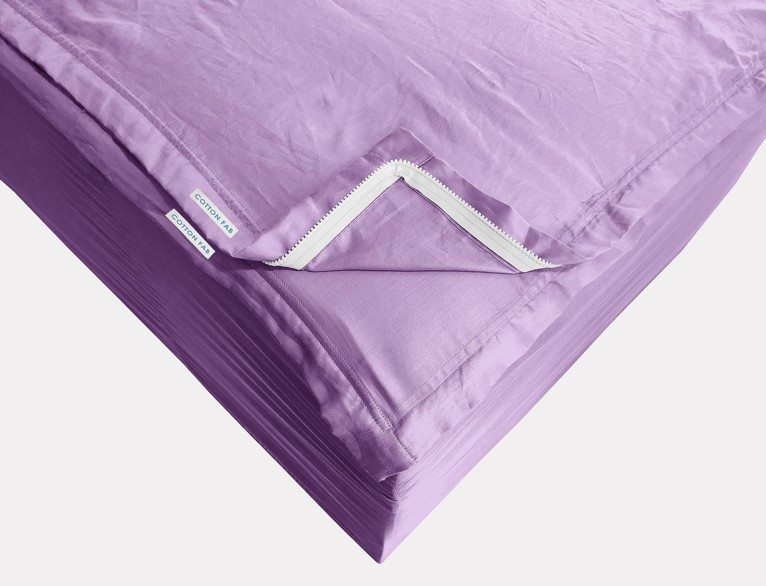 COTTONFAB CottonFab Zipper Fitted Sheets - Includes 1 Fitted Sheet Base & 2 Zip-On Sheets - Upto 16 in. Deep Pockets Full XL Size Zipper Sheets - Easy Use, Soft Sateen 600 TC Cotton Fitted Sheets - Lilec