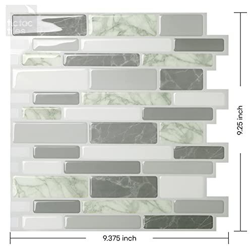 Tic Tac Tiles Tic Tac Tiles Peel and Stick Self Adhesive Removable Stick On Kitchen Backsplash Bathroom 3D Wall Sticker Wallpaper Tiles in Polito Designs (10 Sheets, Grigio)