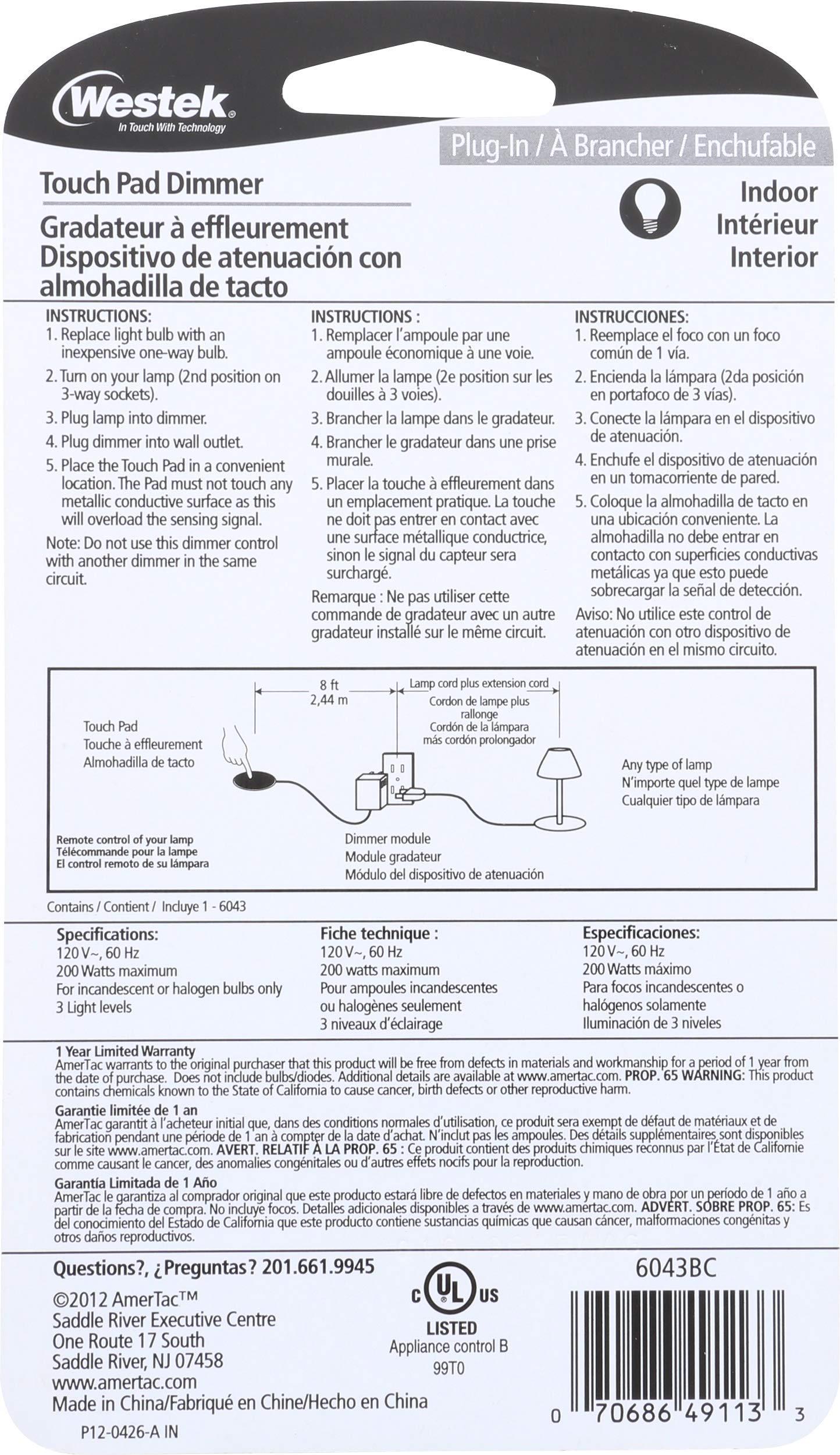 Westek Westek 6043BC Touch Pad Dimmer, Black