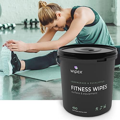 Wipex Wipex Gym Wipes Fitness Equipment Wipes, Plant-Based Cloth - Lemongrass, Eucalyptus and Vinegar Wipes to Clean Surfaces, Safe Yoga Mat Cleaner Wipes, All Purpose Gym Cleaner, 400 Count
