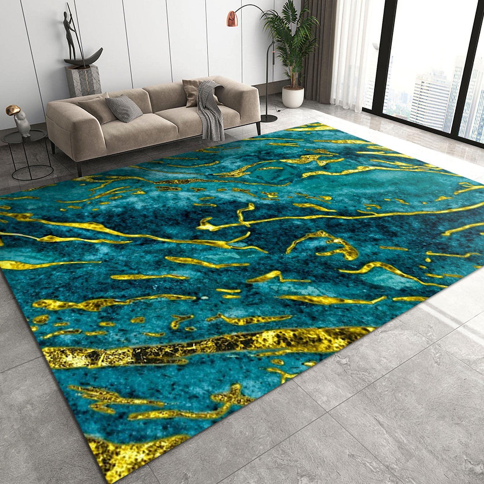 HomeLoft Basics Luxury Emerald Green Area Rug, Boho Green Marble Rugs for Living Room, Boho Golden Pattern Washable Rug for Entrance Dining Room Patio Bedroom Bedside, 4x6ft