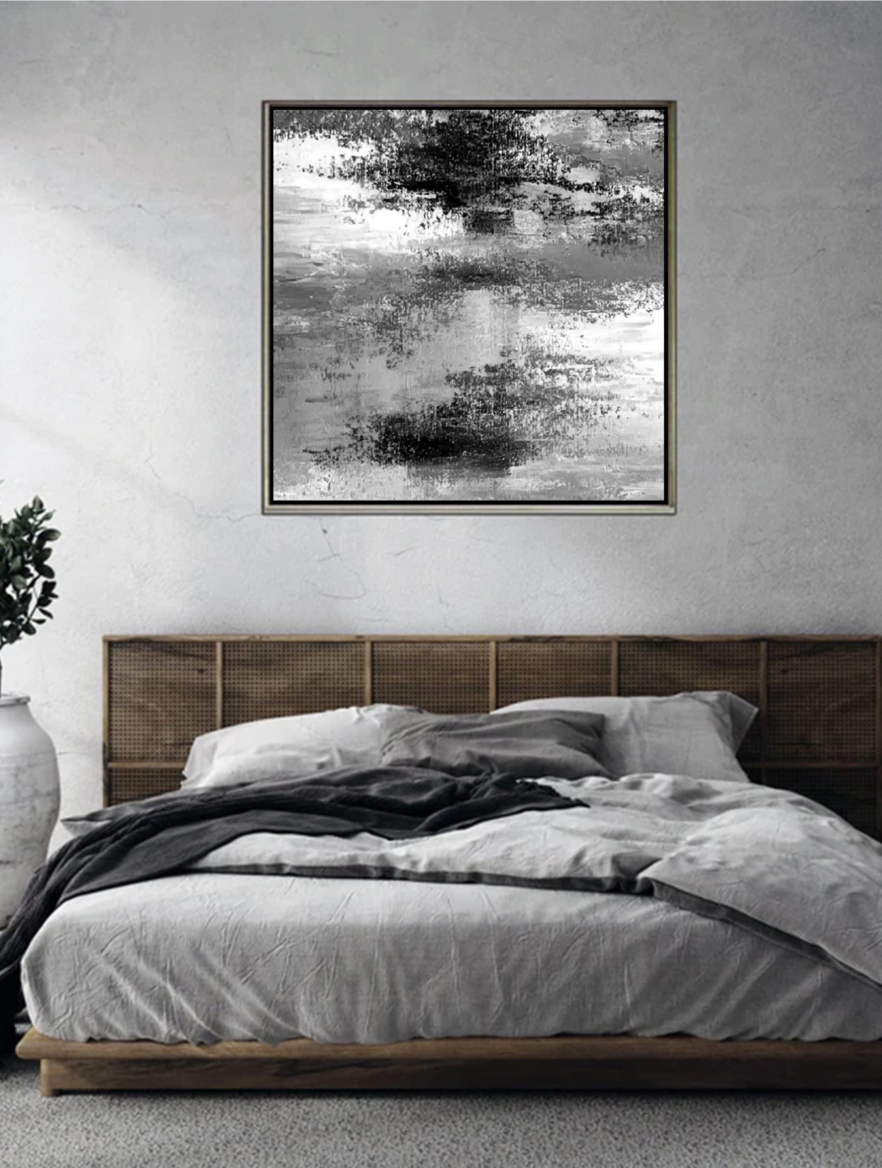 HomeLoft Basics Hand Painted Black White Abstract Oil Paintings on Canvas Wall Art For Living Room Bedroom Wall Decor Minimalist Painting 60x60 inch