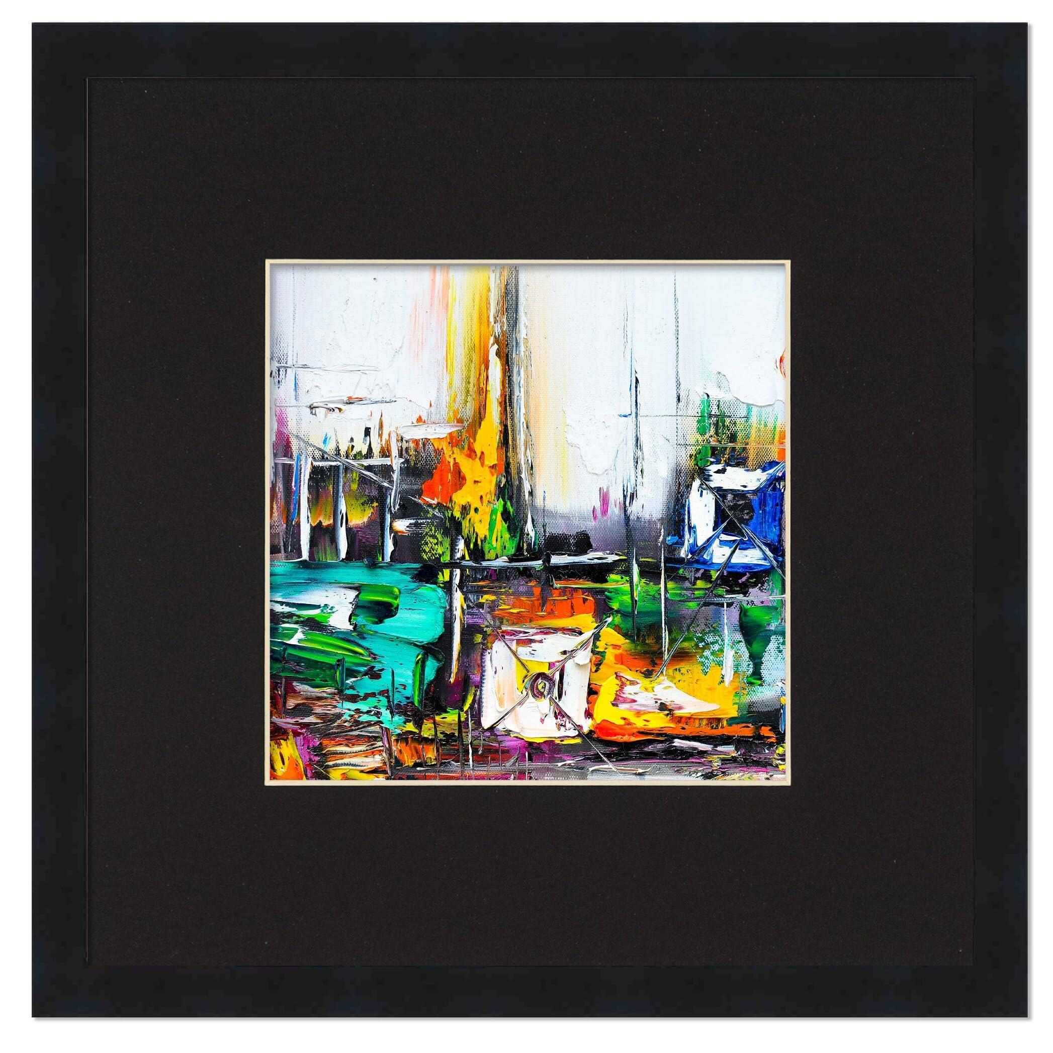 Poster Palooza PosterPalooza 4x4 Frame with Mat - Black 8x8 Frame Wood Made to Display Print or Poster Measuring 4 x 4 Inches with Black Photo Mat