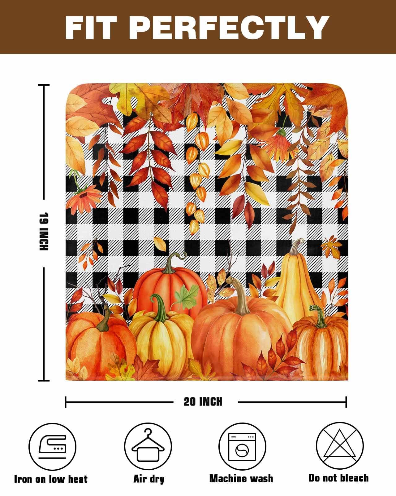 LOVE HOME DAY Fall Thanksgiving Chair Back Covers Set of 8,Orange Pumpkin Maple Leaf Harvest Farm Chair Slipcovers,Black and White Removable Dining Chair Protector for Kitchen Hotel Restaurant Banquet Decor