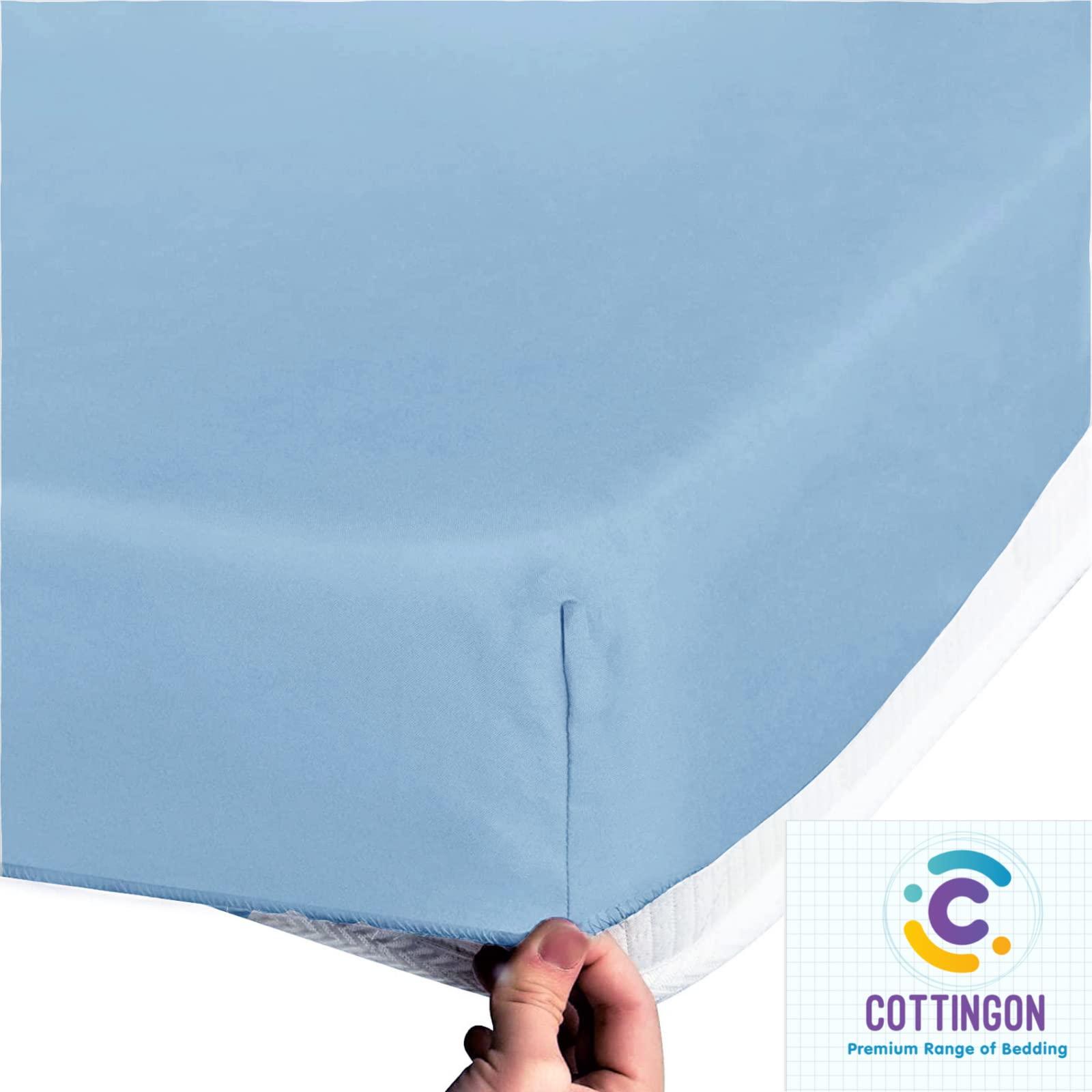 Cottingon Sheets for Sleep Number Bed Split King,Split Top King Sheets for Sleep Number Bed,100% Egyptian Cotton,Light Blue Solid,34 Split- Cal King,400 TC,16 Inch Deep,Split King Sheets for Sleep Number Beds