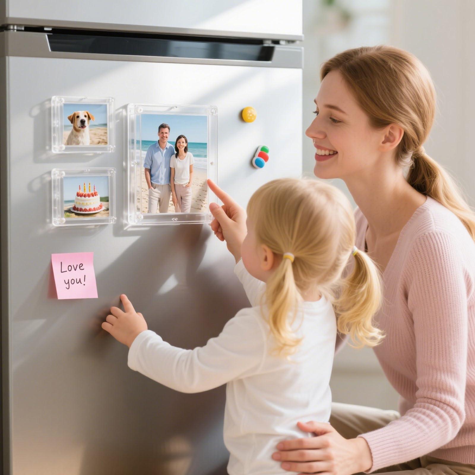 Remerry Remerry 48 Pcs Acrylic Magnetic Photo Frame Mini Picture Frame Double Sided Clear Fridge Magnetic Display for Film Photos Cards Stamp Gift for Family Friend Christmas (2.36 x 3.5 Inch)