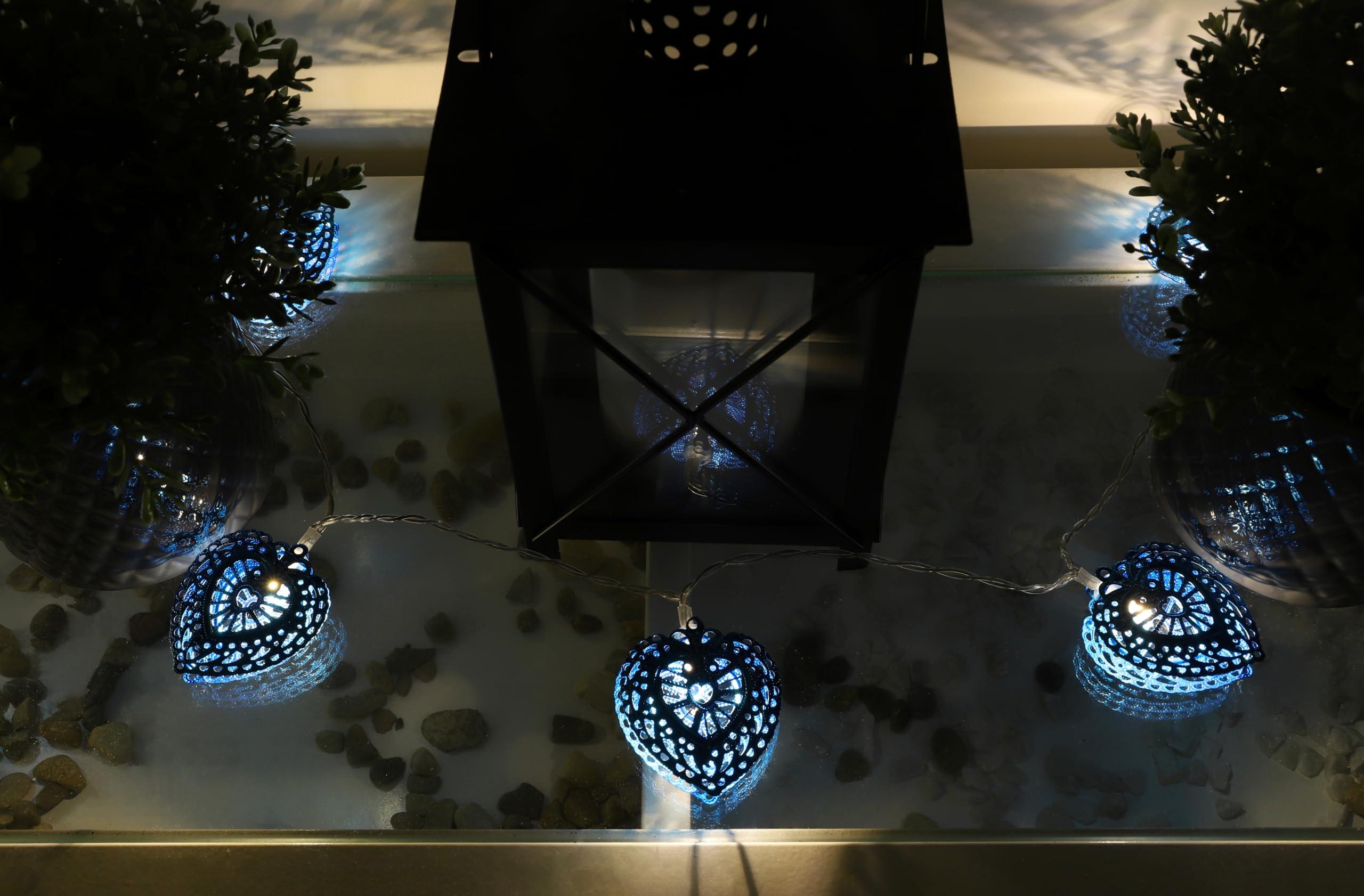 Christmas Concepts Christmas Concepts 1.5m (5ft) 10 Warm White LED Metal Filigree Turquoise Heart Shaped Fairy Lights - Christmas Lights - Everyday Lights - Bedroom Lights