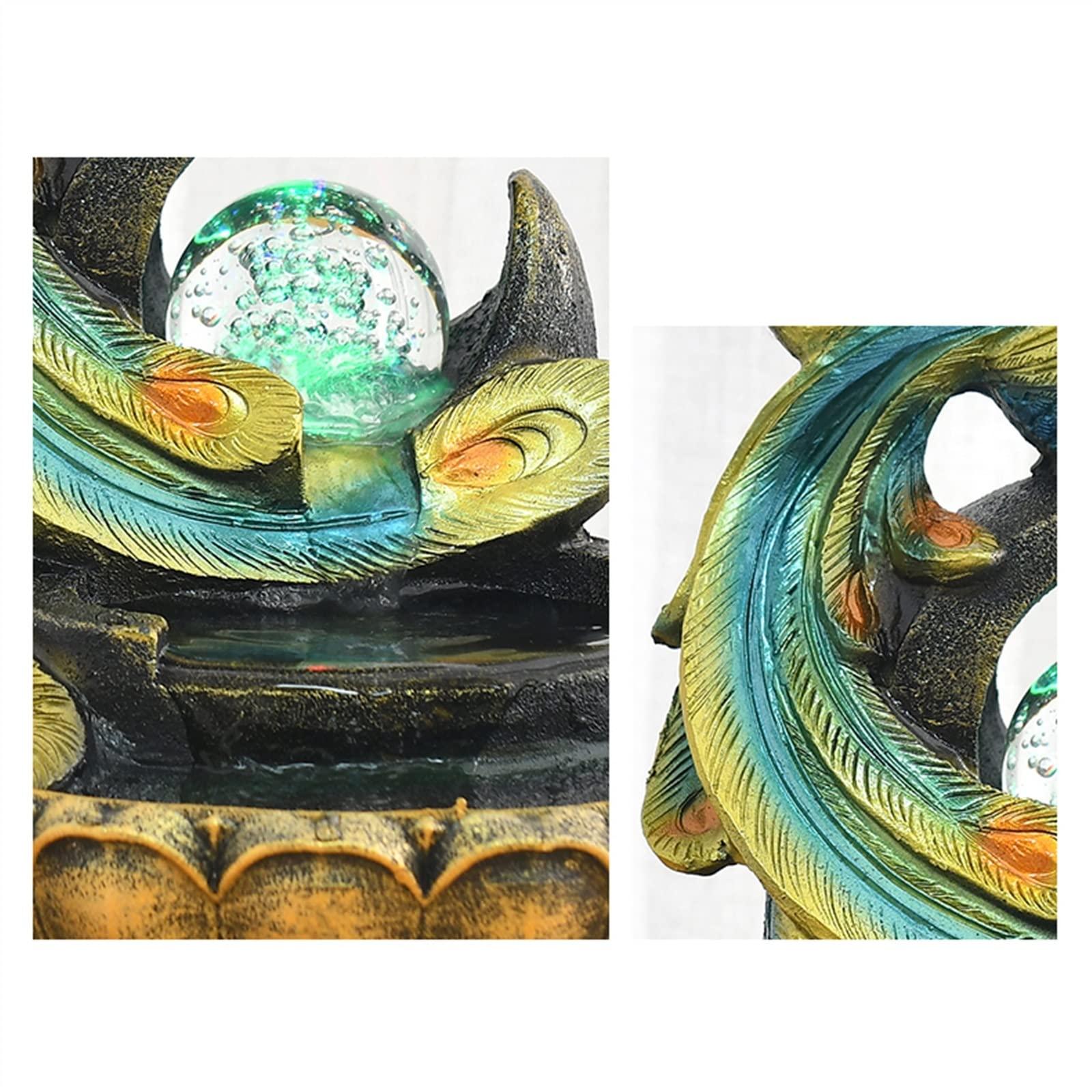 HIHELO HIHELO Indoor Water Fountains Creative Chinese Peacock Shape Fountain Home Feng Shui Ball Dining Table Office Desktop Flowing Water Feng Shui Ornament Tabletop Waterfall Fountain