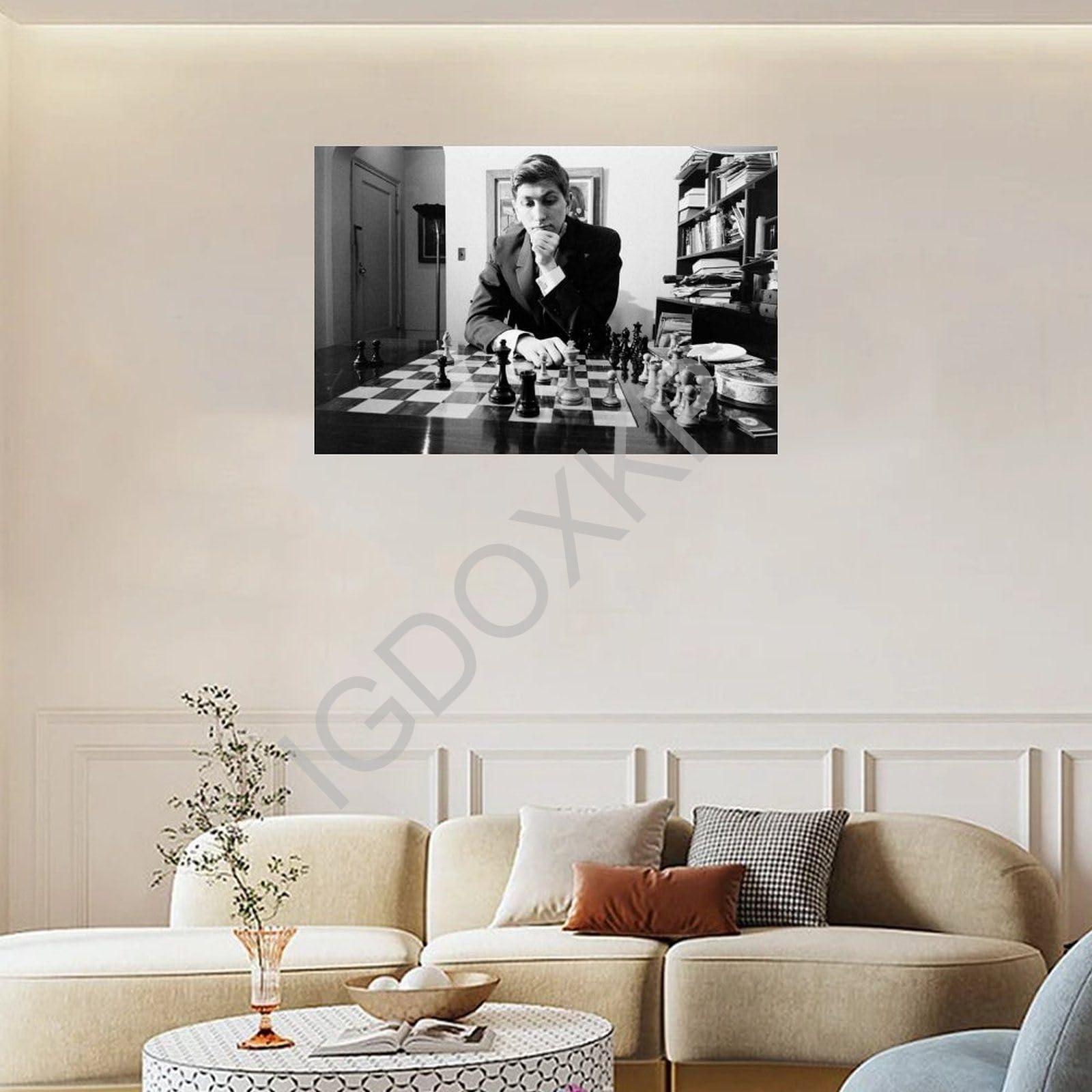 EKEGUY EKEGUY Retro Poster Bobby Fischer Poster Famous Chess Grandmaster Player Black And White Portrait Art Poste Canvas Poster Bedroom Decor Office Room Decor Gift Unframe-style 12x08inch(30x20cm)