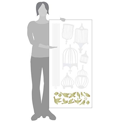 The Decal Guru 6 Birdcages and 12 Birds Vinyl Wall Decals DIY Removable Room Decor Sticker Art for Home Design (Gold & White, 48x58 inches)