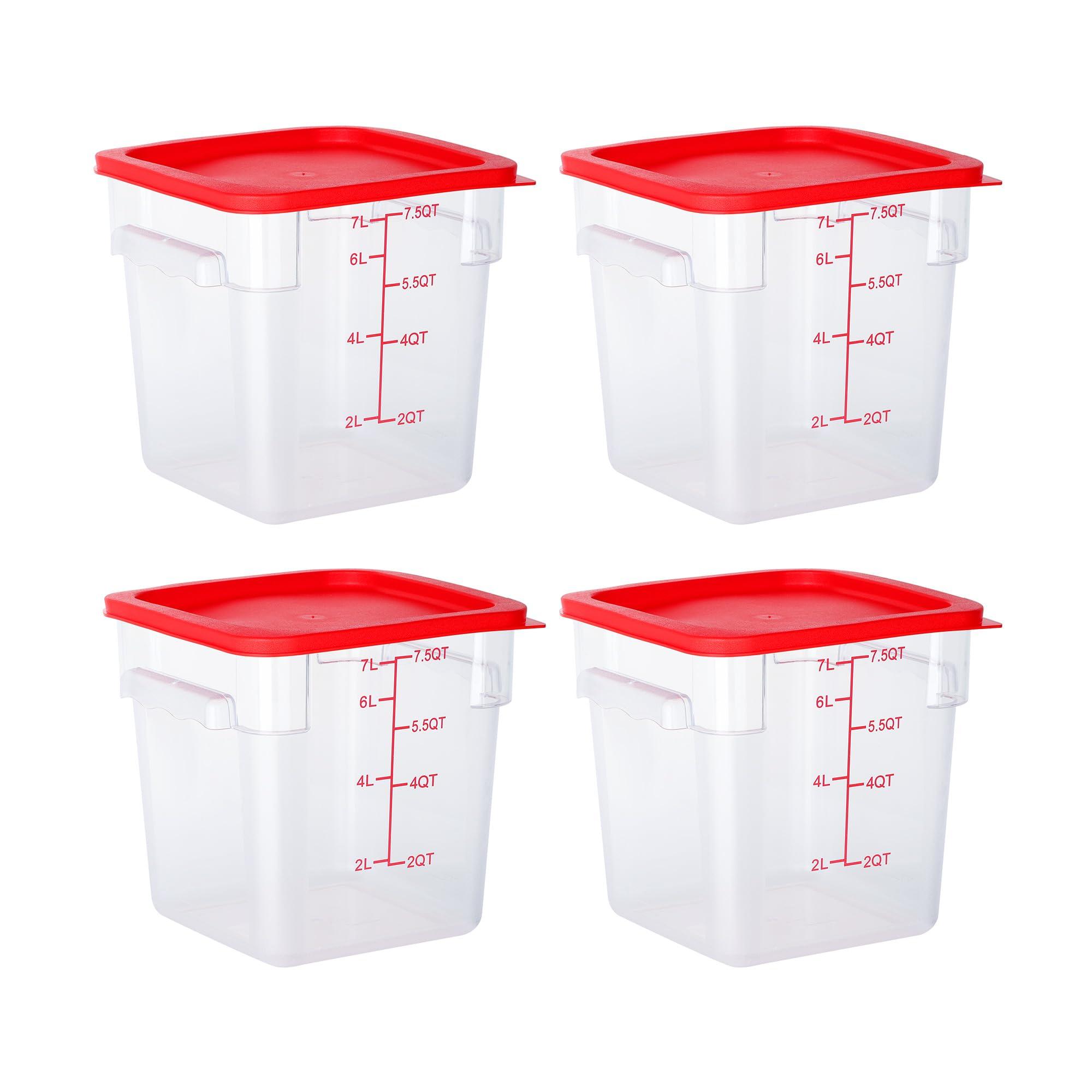 STEELUS STEELUS 4 Pack Food Storage Containers, 8 Quart with Lids, Square Commercial Containers with Scale, Clear NSF Food Organizing, Polycarbonate