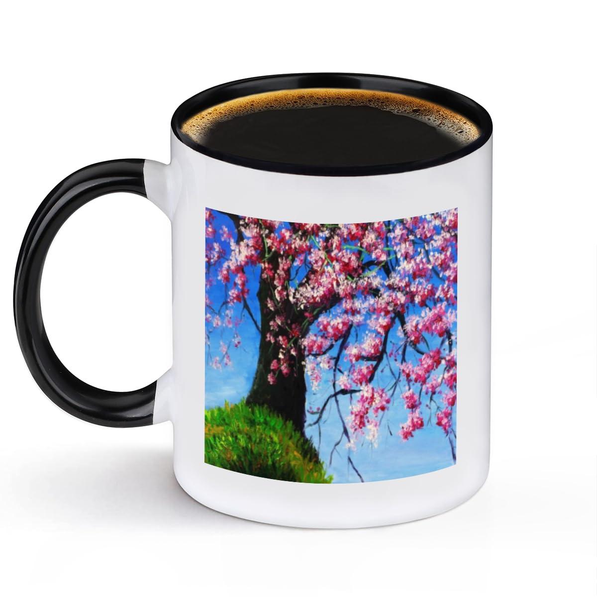 bisibuy Cherry Mugs Unique Ceramic Coffee Mug Blue Sky Tea Cups Big Coffe Mug Women Men Novelty Coffee Mugs for Home and Office