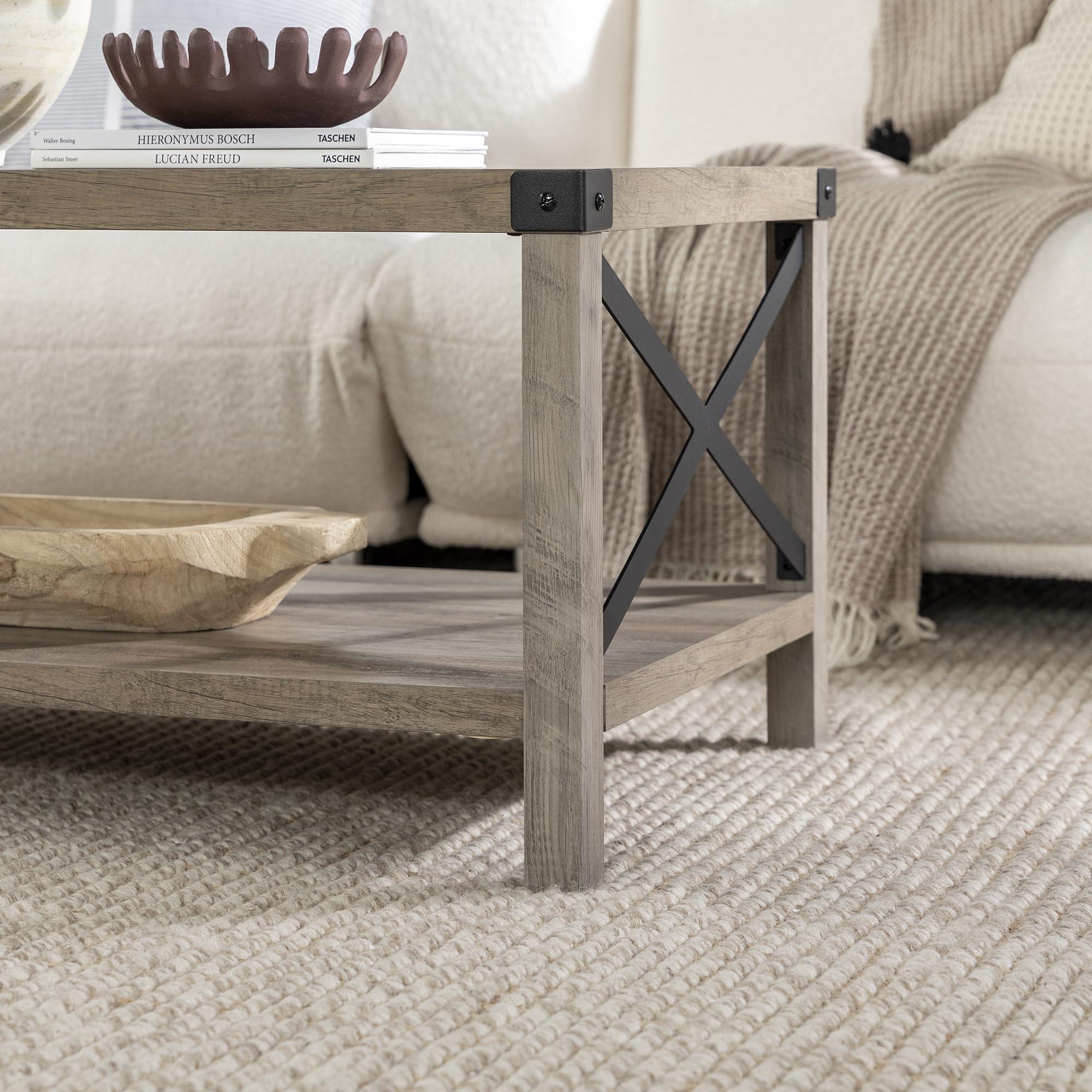 Walker Edison Walker Edison Sedalia Modern Farmhouse Metal X Coffee Table, 40 Inch, Grey Wash